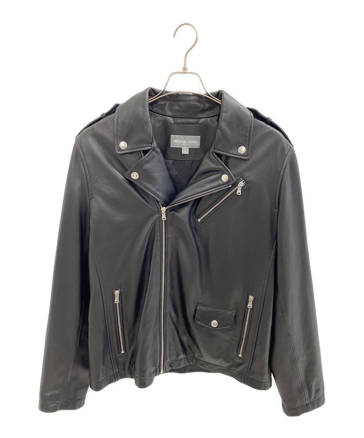 【未使用】マイケルコース ライダース　ジャケット ラムレザー 黒　定価12万 中古・古着通販】MICHAEL KORS (マイケルコース) ラムレザー ダブル