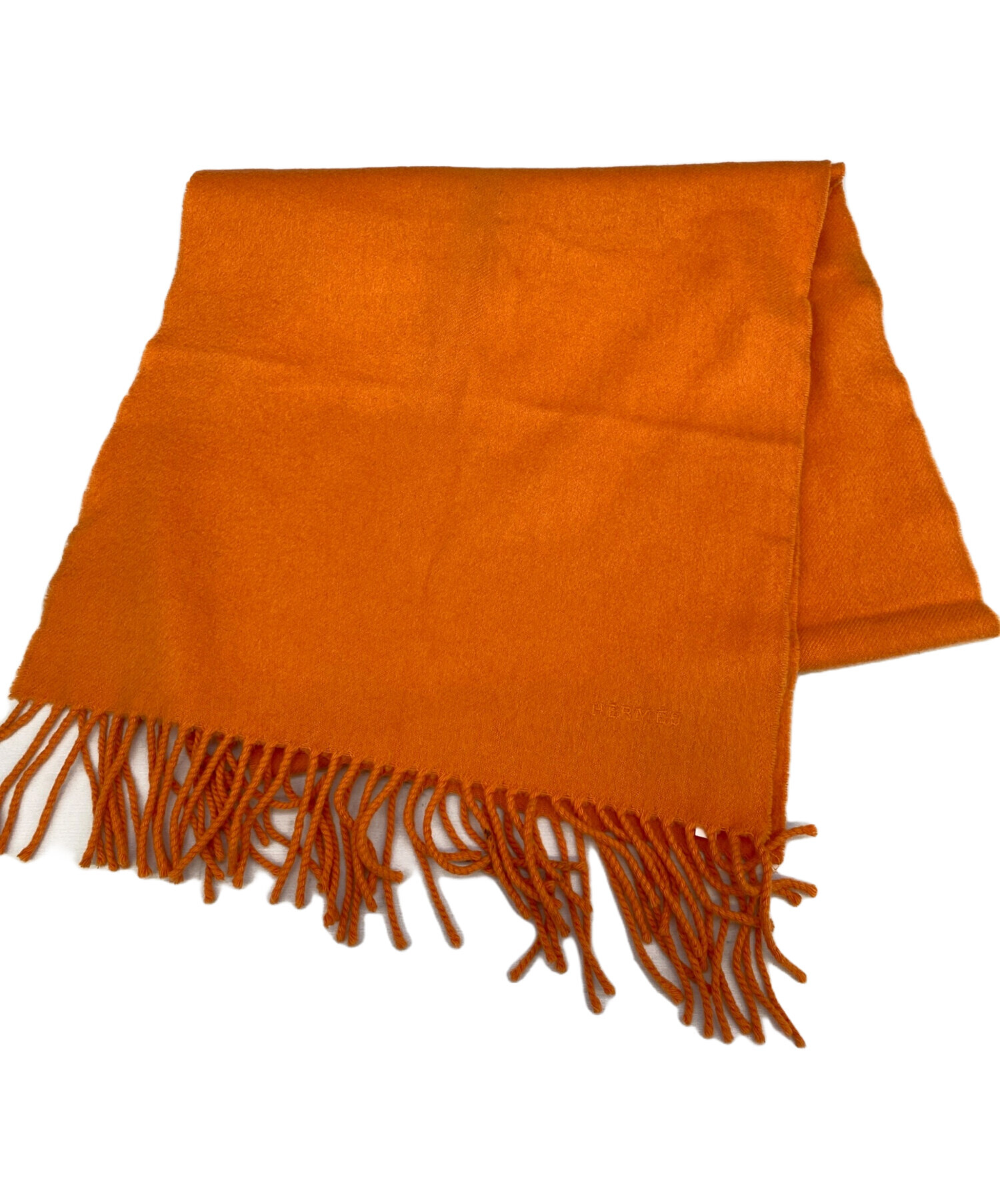 HERMES カシミヤ　オレンジ　ストール　マフラー　エルメス 中古・古着通販】HERMES (エルメス) マフラー オレンジ｜ブランド