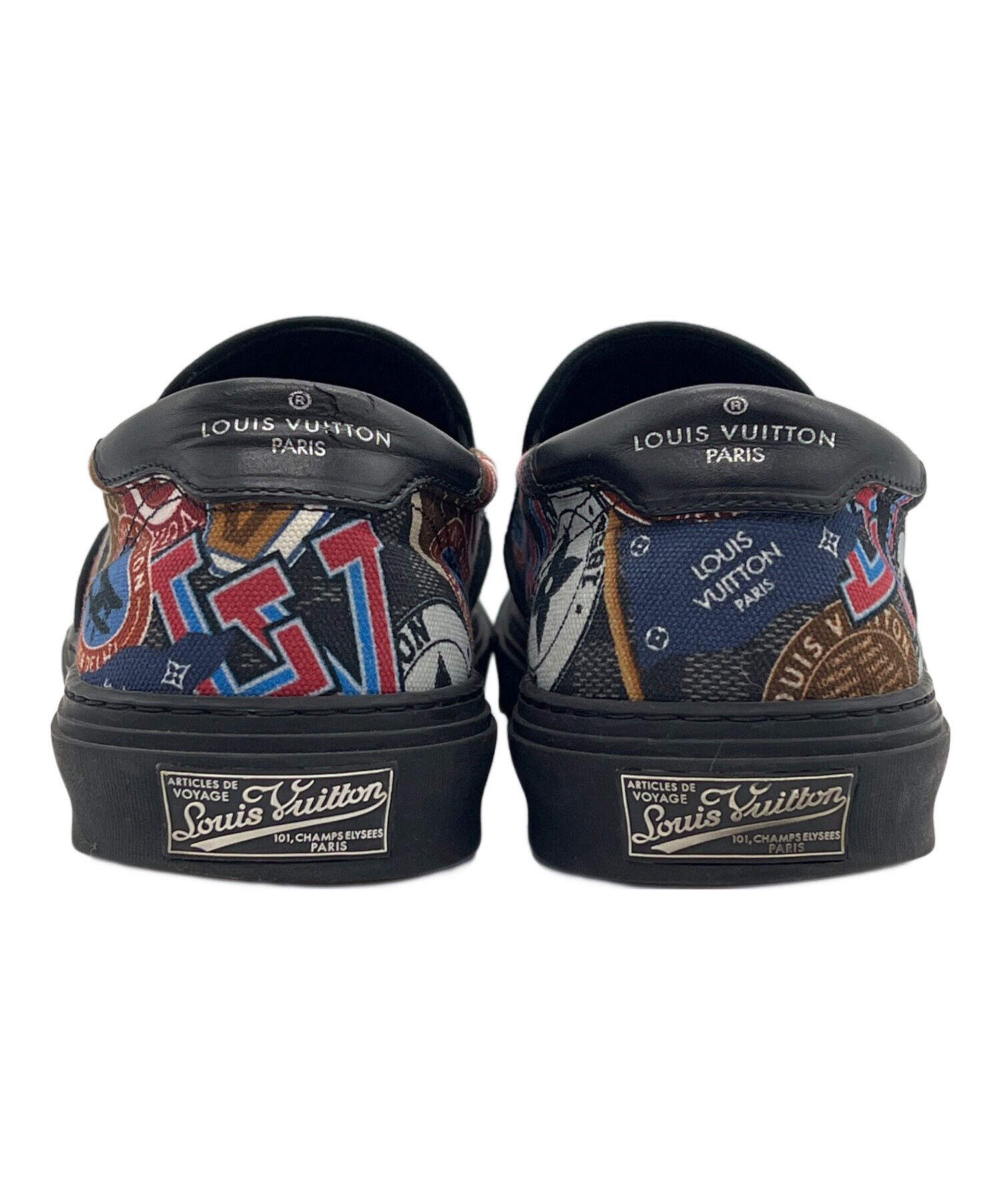 LOUIS VUITTON ブラックレザー スリッポン 中古・古着通販】LOUIS VUITTON (ルイ ヴィトン) スリッポン