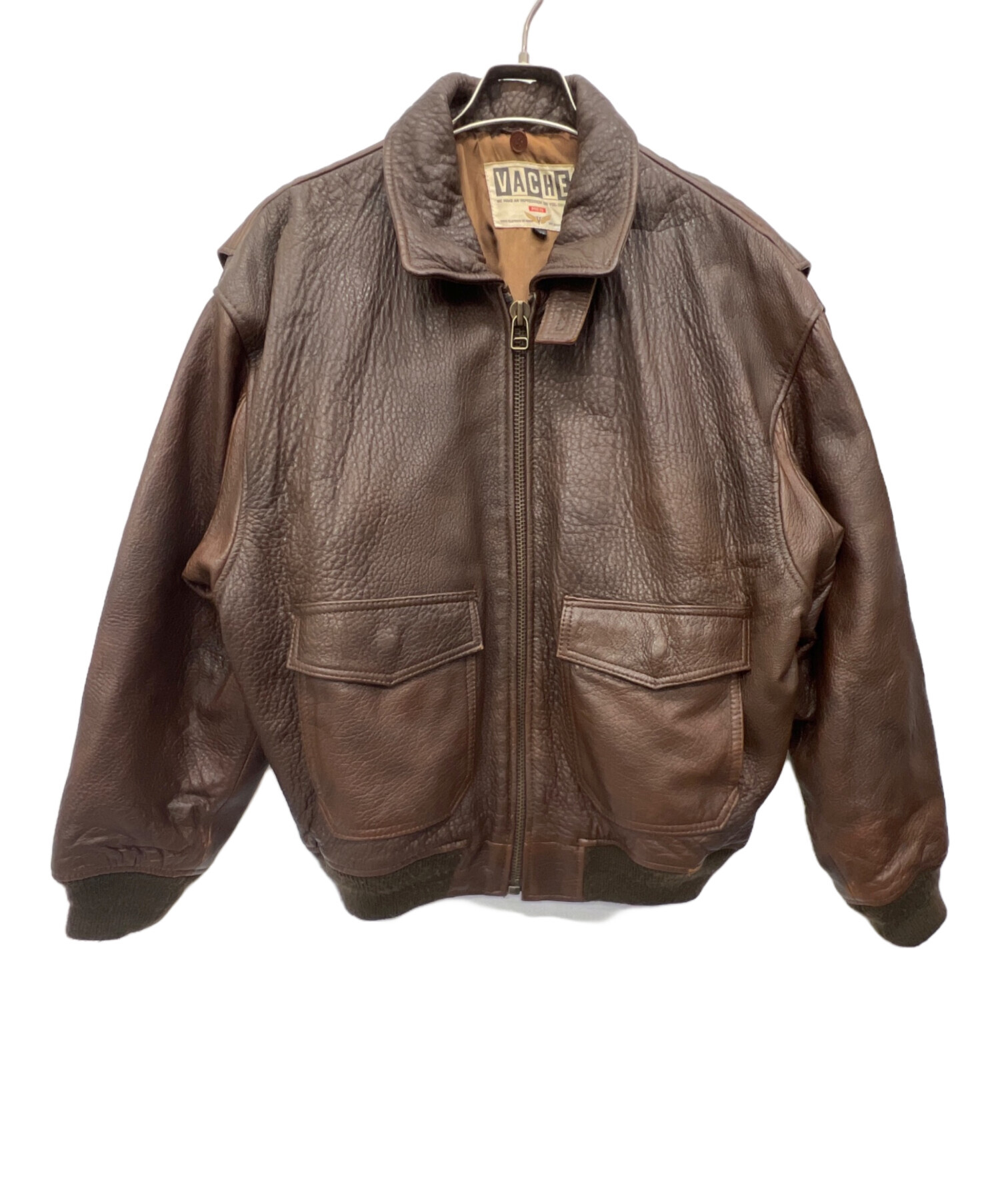☆VACHE 牛革レザージャケット フリーサイズ ロゴワッペン ヴァッシュ 中古・古着通販】VACHE (ヴァッシュ) レザージャケット ブラウン