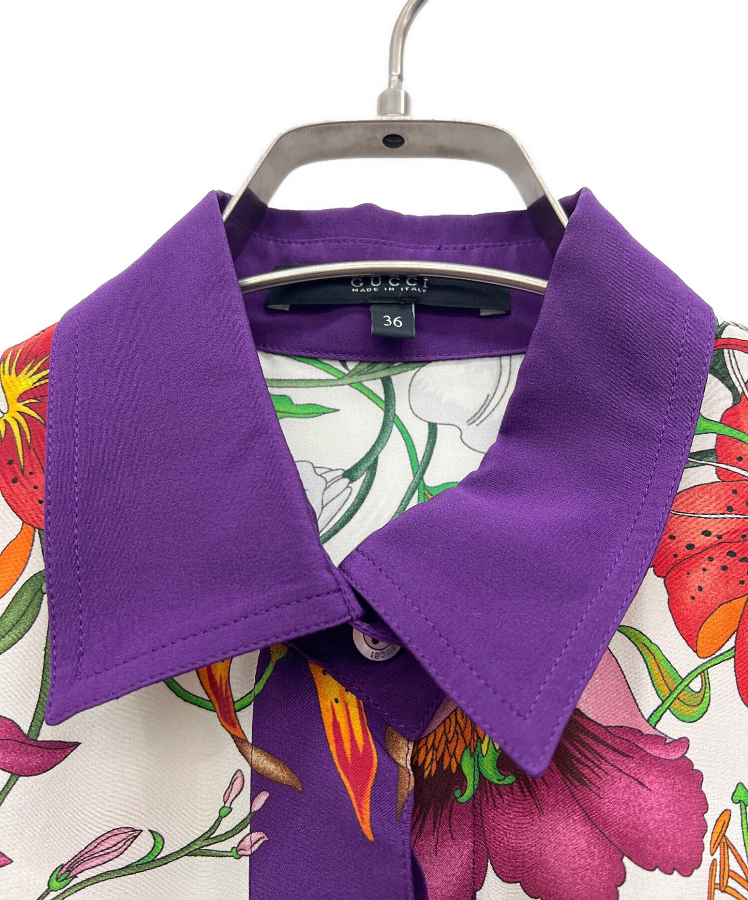 中古・古着通販】GUCCI (グッチ) 長袖ブラウス ホワイト×パープル