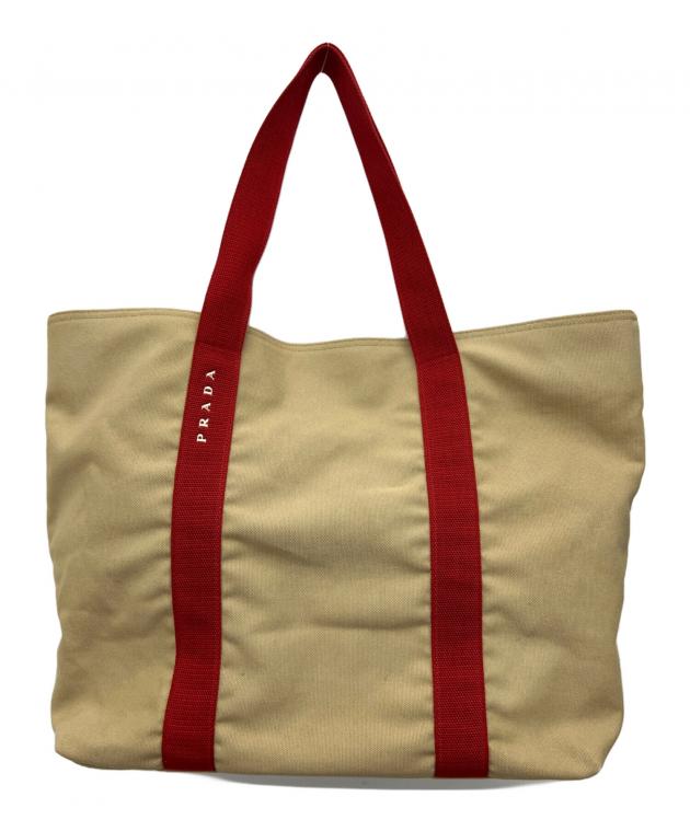 プラダ ベージュと赤 トートバッグ 中古・古着通販】PRADA (プラダ) トートバッグ カーキ｜ブランド・古着