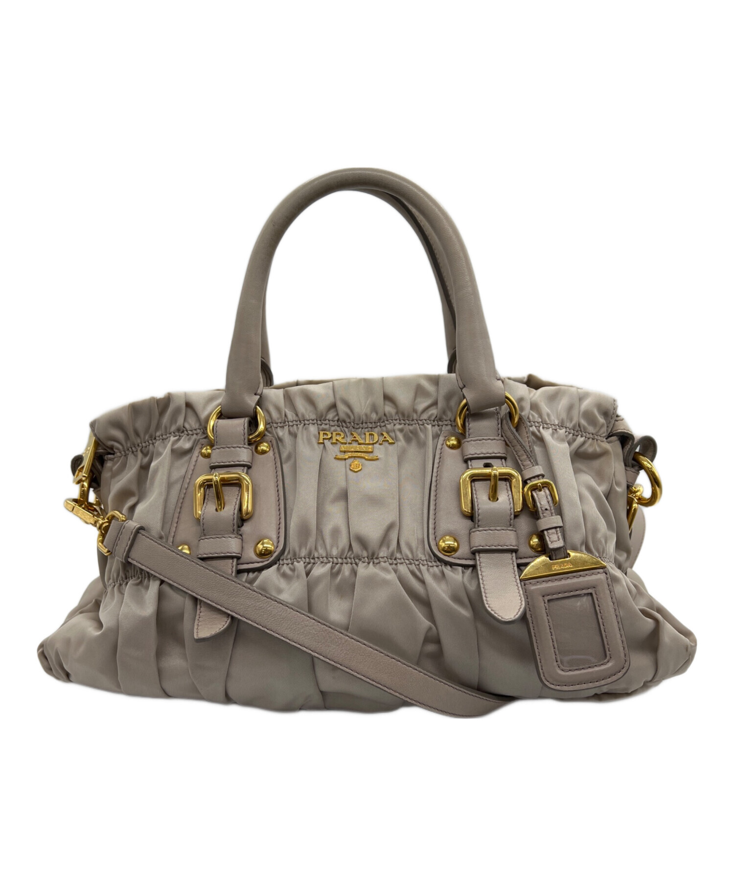 中古・古着通販】PRADA (プラダ) 2WAYギャザーバッグ ベージュ 