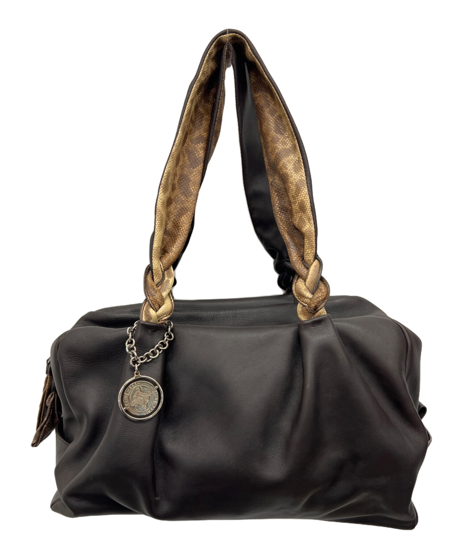 CELINE ブラウンレザーハンドバッグ 中古・古着通販】CELINE (セリーヌ) レザーハンドバッグ ブラウン