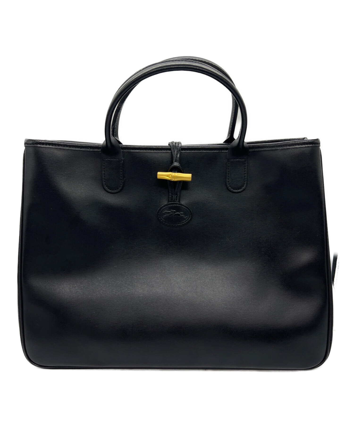中古・古着通販】LONGCHAMP (ロンシャン) レザートートバッグ ブラック