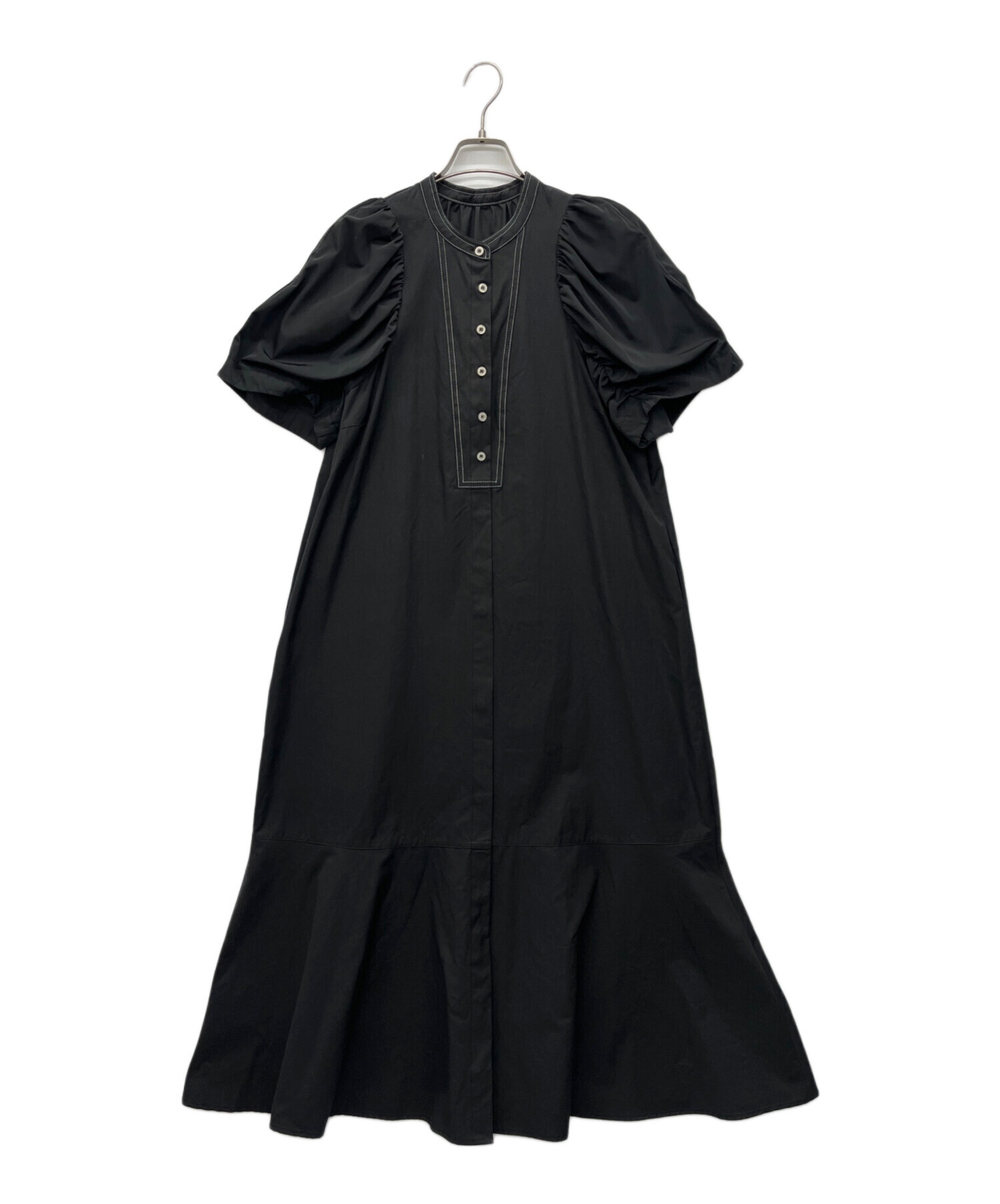 MACHATT マチャット　プリーツオールインワン ブラック　黒 中古・古着通販】machatt (マチャット) バイカラーステッチロング