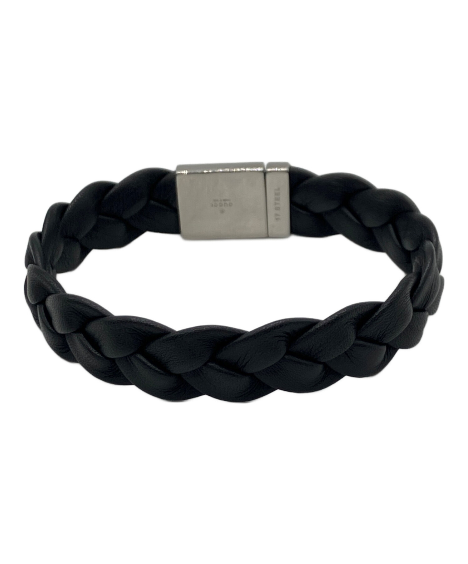 中古・古着通販】GUCCI (グッチ) レザー編み込みブレスレット ブラック