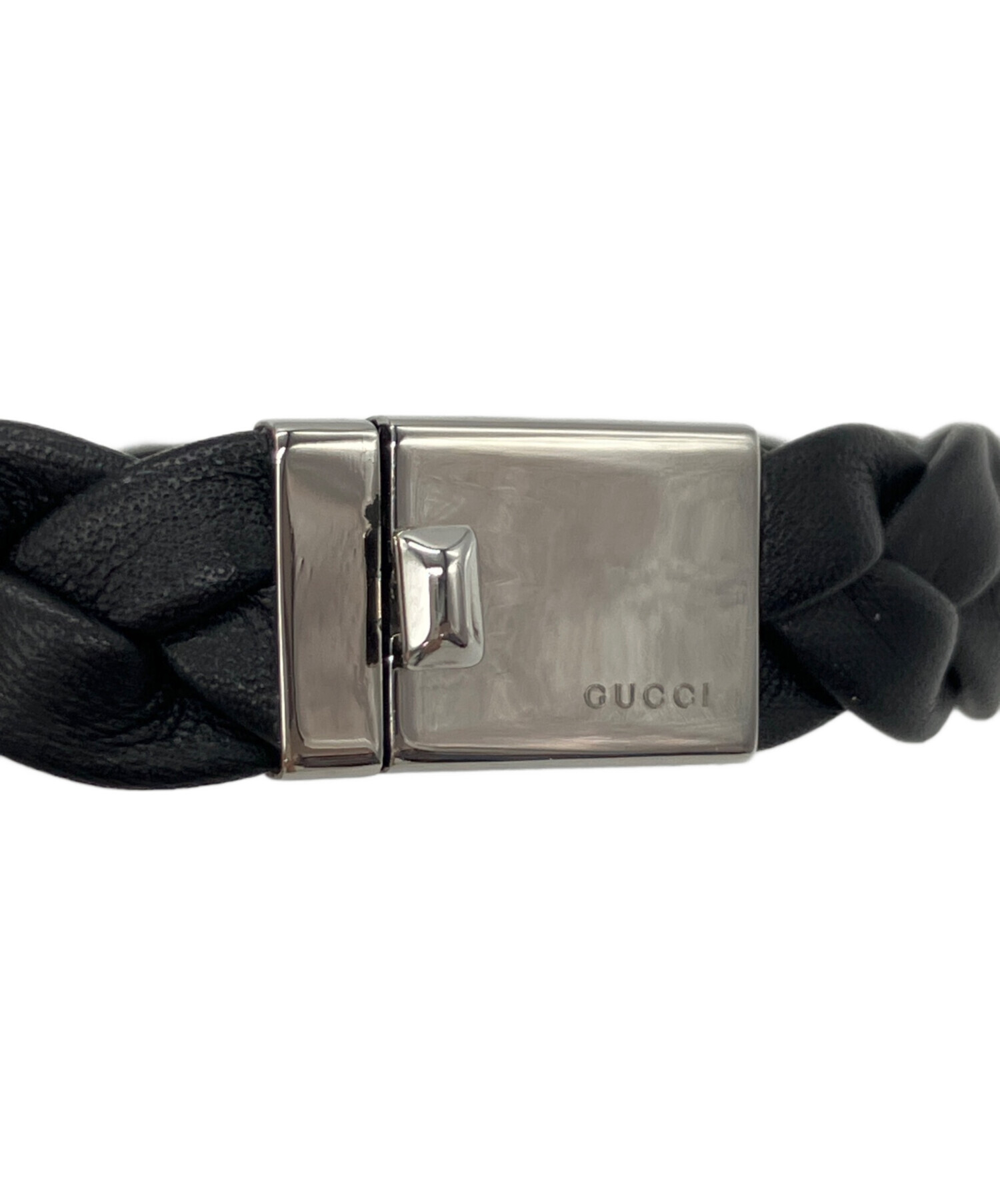 中古・古着通販】GUCCI (グッチ) レザー編み込みブレスレット ブラック