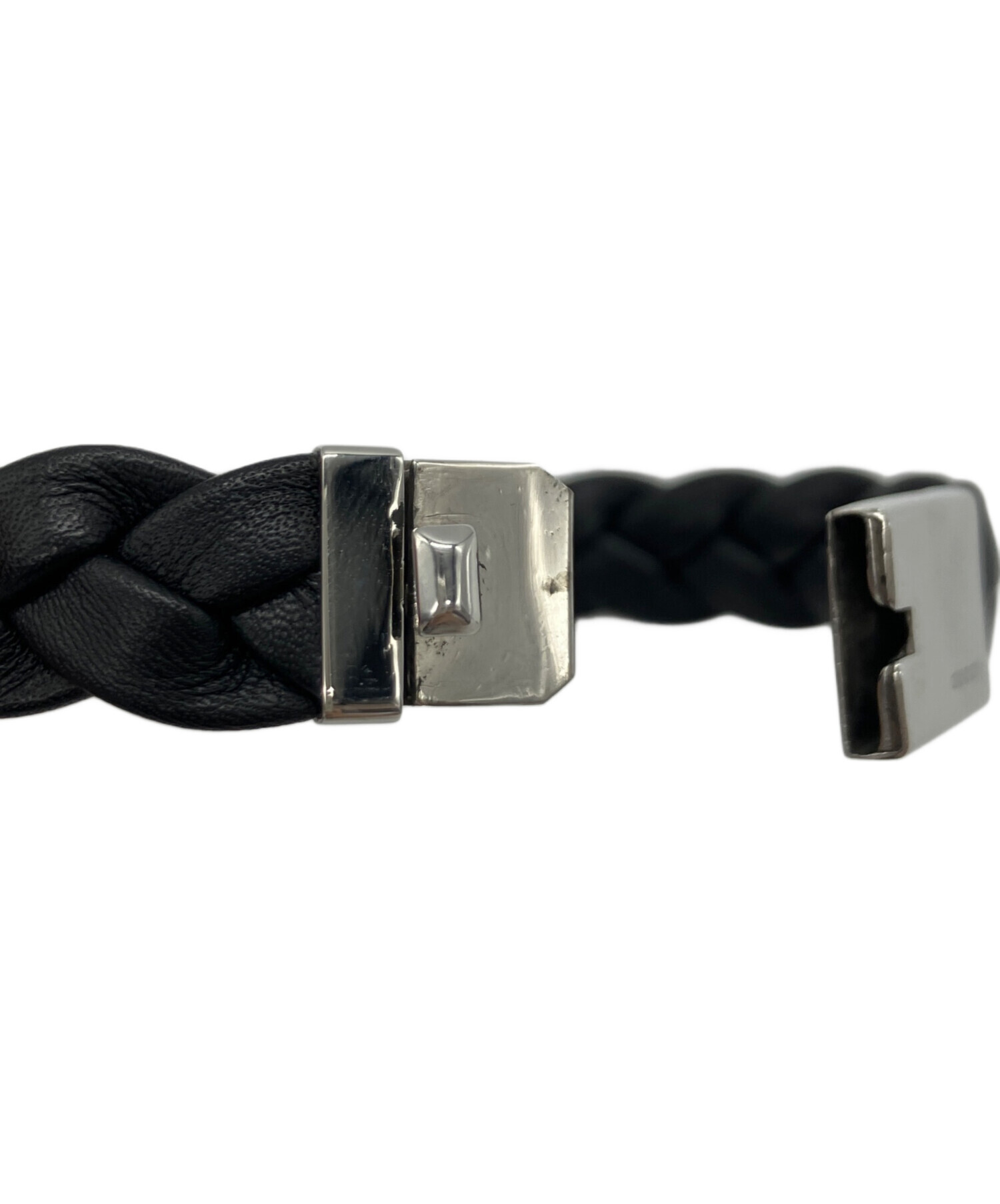 中古・古着通販】GUCCI (グッチ) レザー編み込みブレスレット ブラック