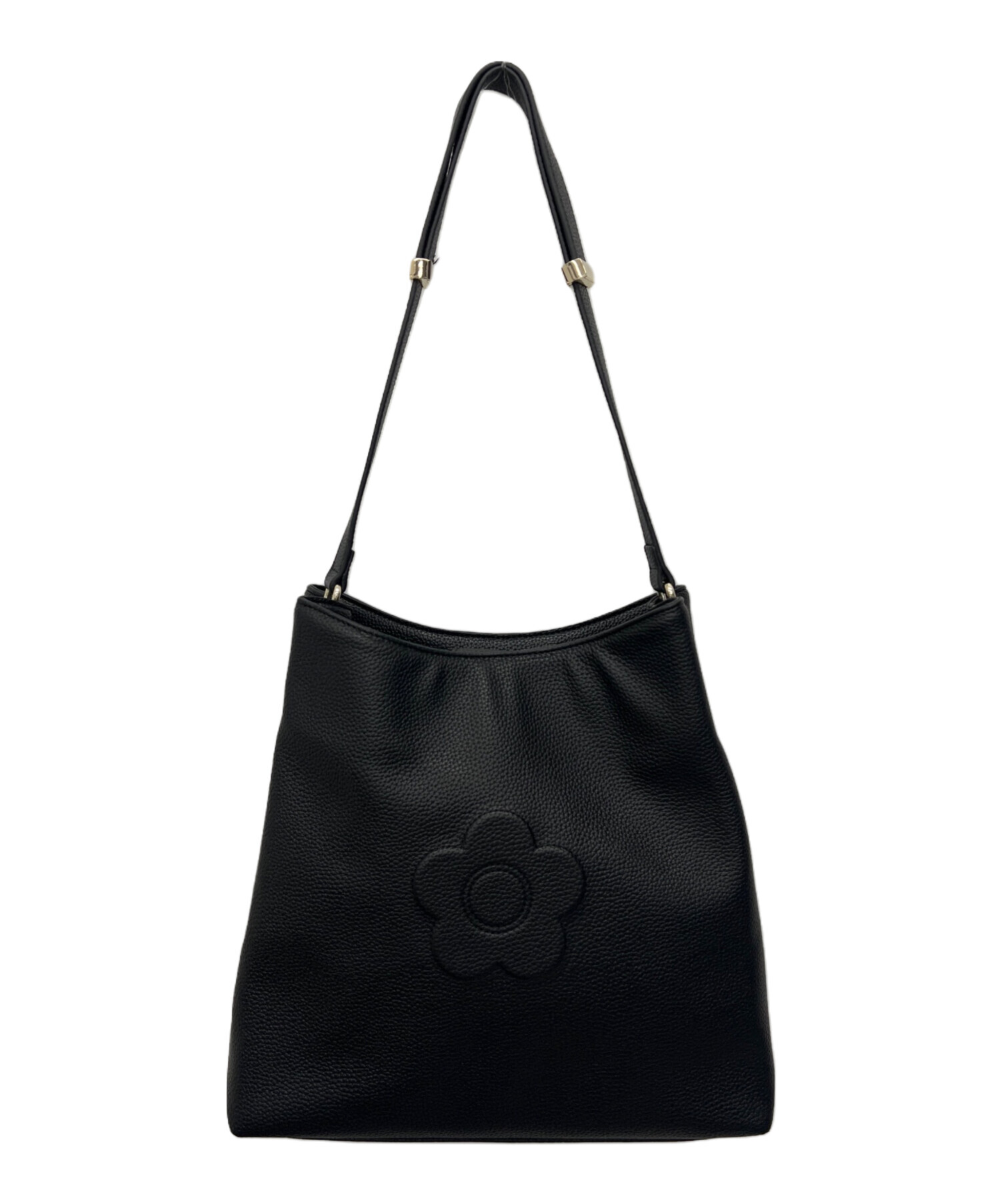 【美品】MARY QUANT シュリンクデイジーエンボス トート　黒 中古・古着通販】MARY QUANT (マリークヮント) シュリンクデイジー