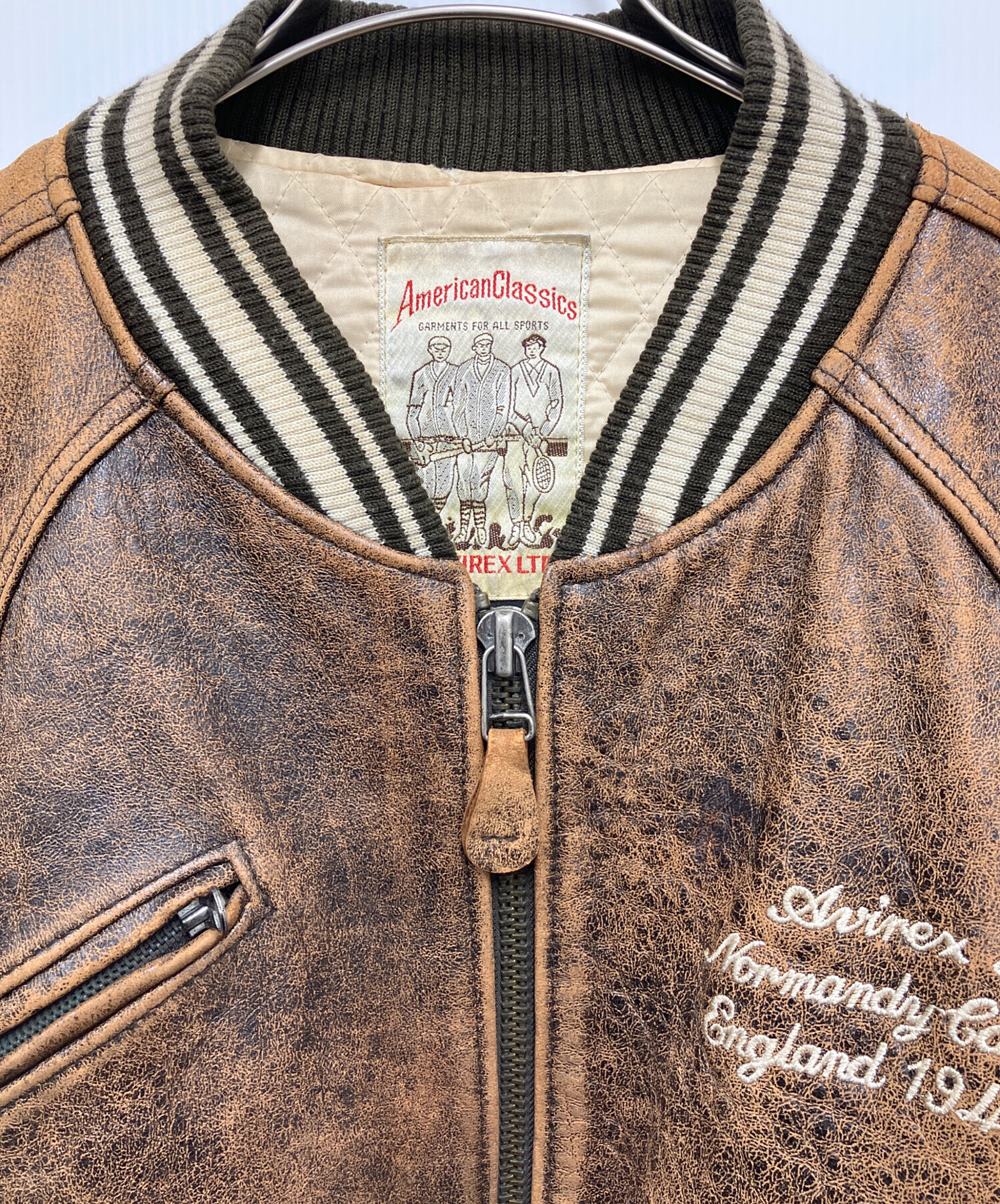 古着 アヴィレックス アーチロゴ レザージャケット ブルゾン ブラウン