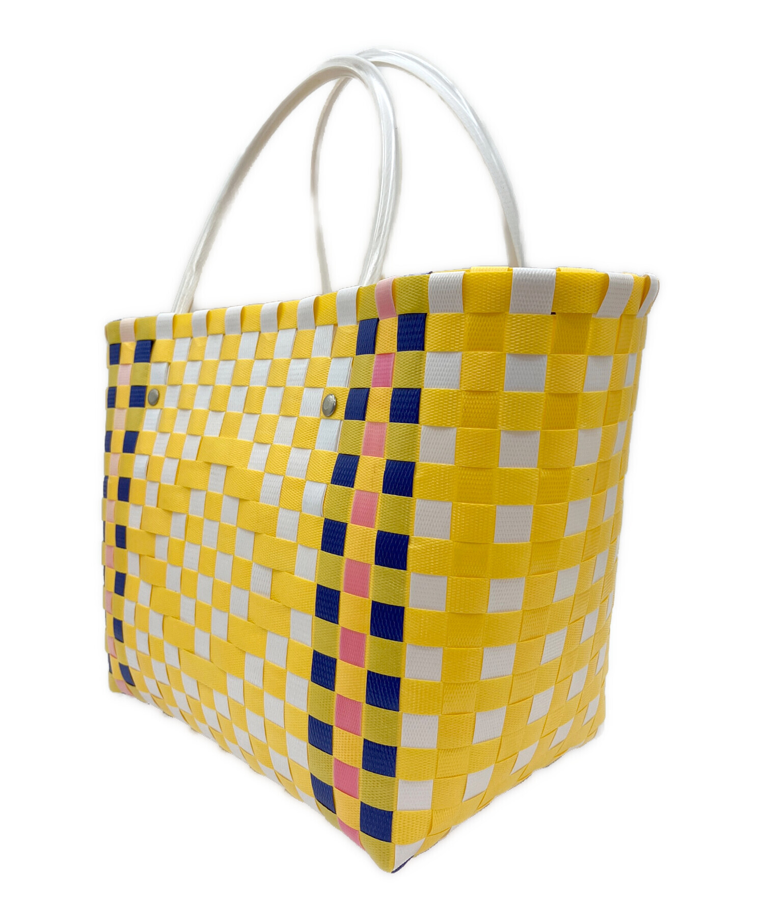 MARNI チェック柄かごバッグ イエロー 中古・古着通販】MARNI (マルニ) カゴバッグ イエロー×ホワイト