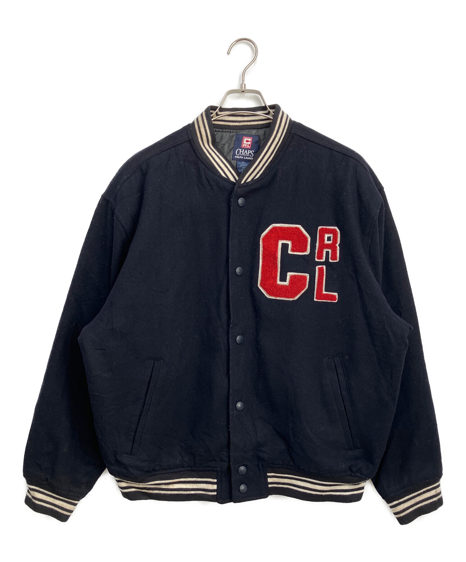 CHAPS ラルフローレンスタジャン ネイビー 袖皮革ブラック 中古・古着通販】CHAPS (チャップス) スタジャン ネイビー サイズ:M