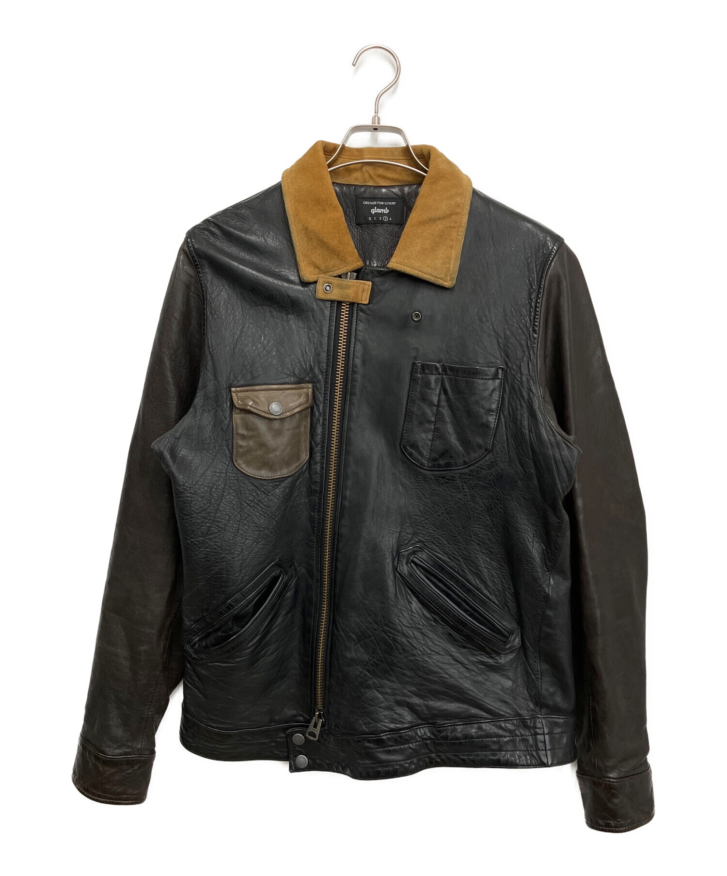 グラム glamb／レザー切替 ジャケット／ブラック×ブラウン／③ 中古・古着通販】glamb (グラム) レザージャケット ブラック×ブラウン