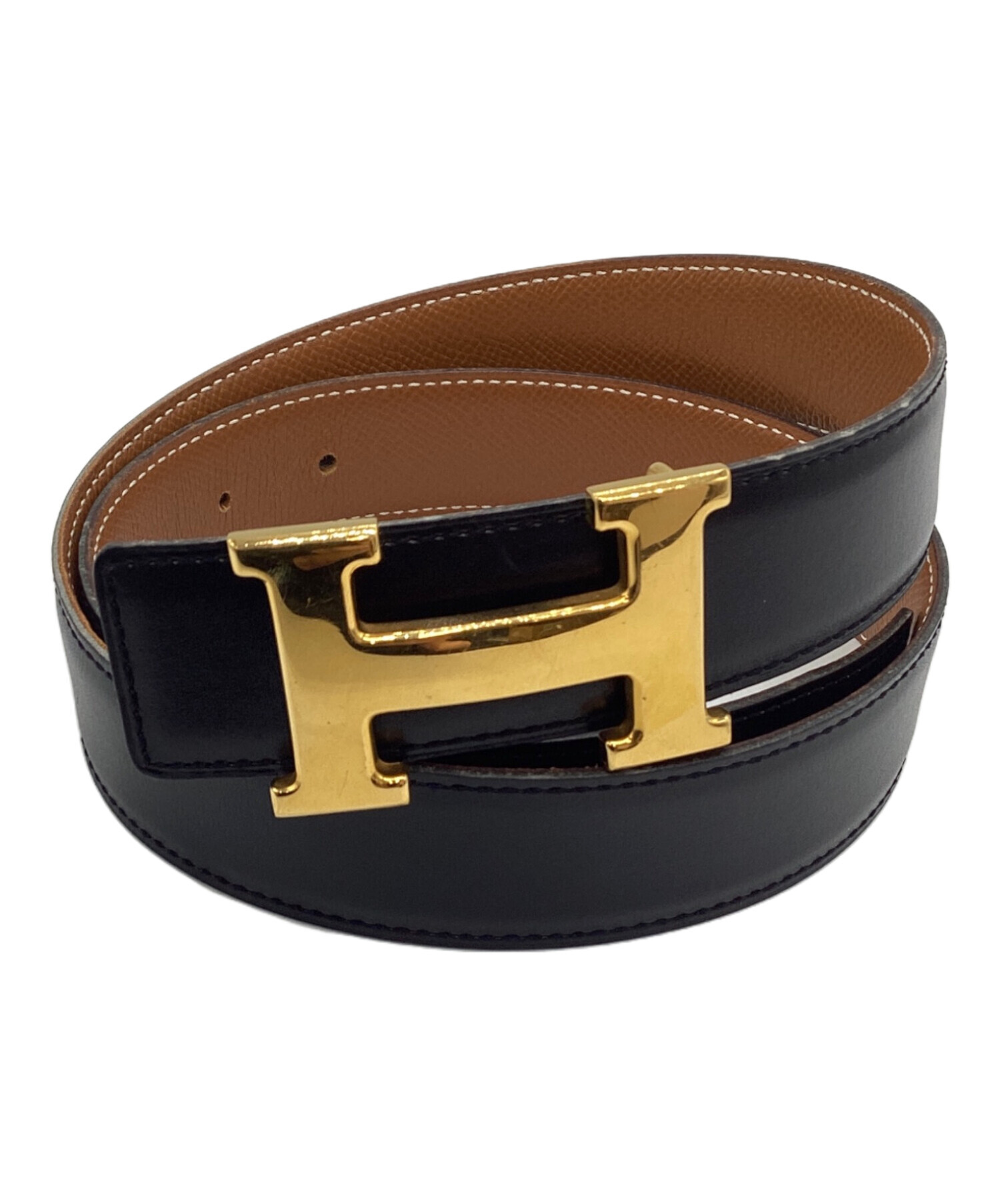 中古・古着通販】HERMES (エルメス) Hバックルレザーベルト ブラック 
