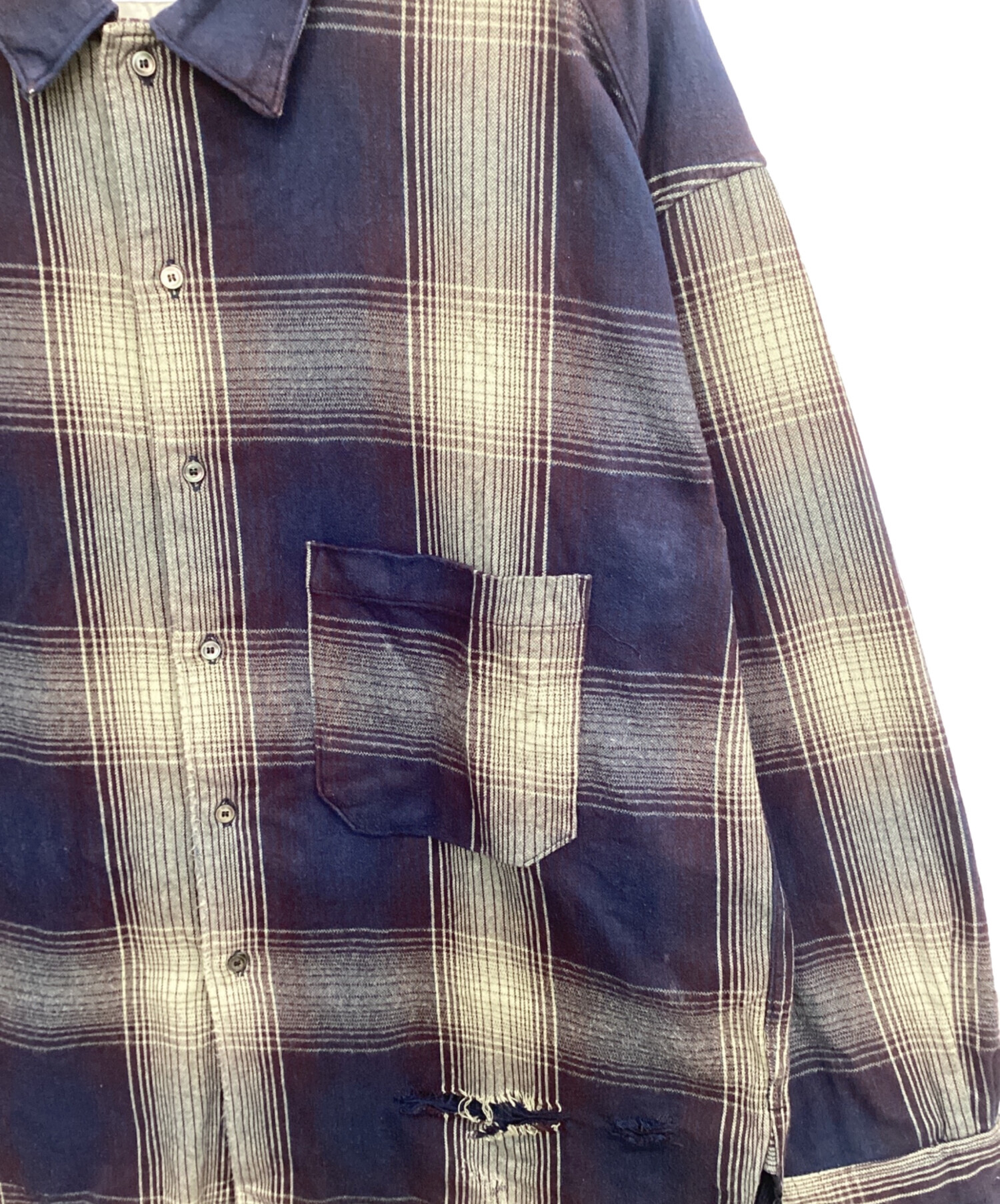 中古・古着通販】ANCELLM (アンセルム) Damaged Flannel CHECK Shirt