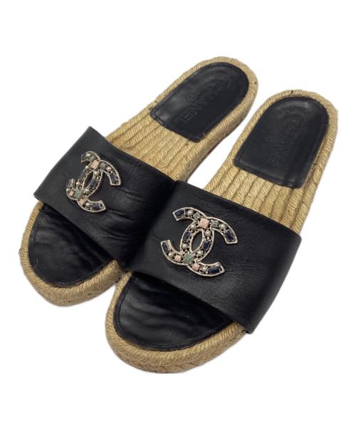 CHANEL ブラックエスパドリーユサンダル 中古・古着通販】CHANEL (シャネル) エスパドリーユサンダル ブラック