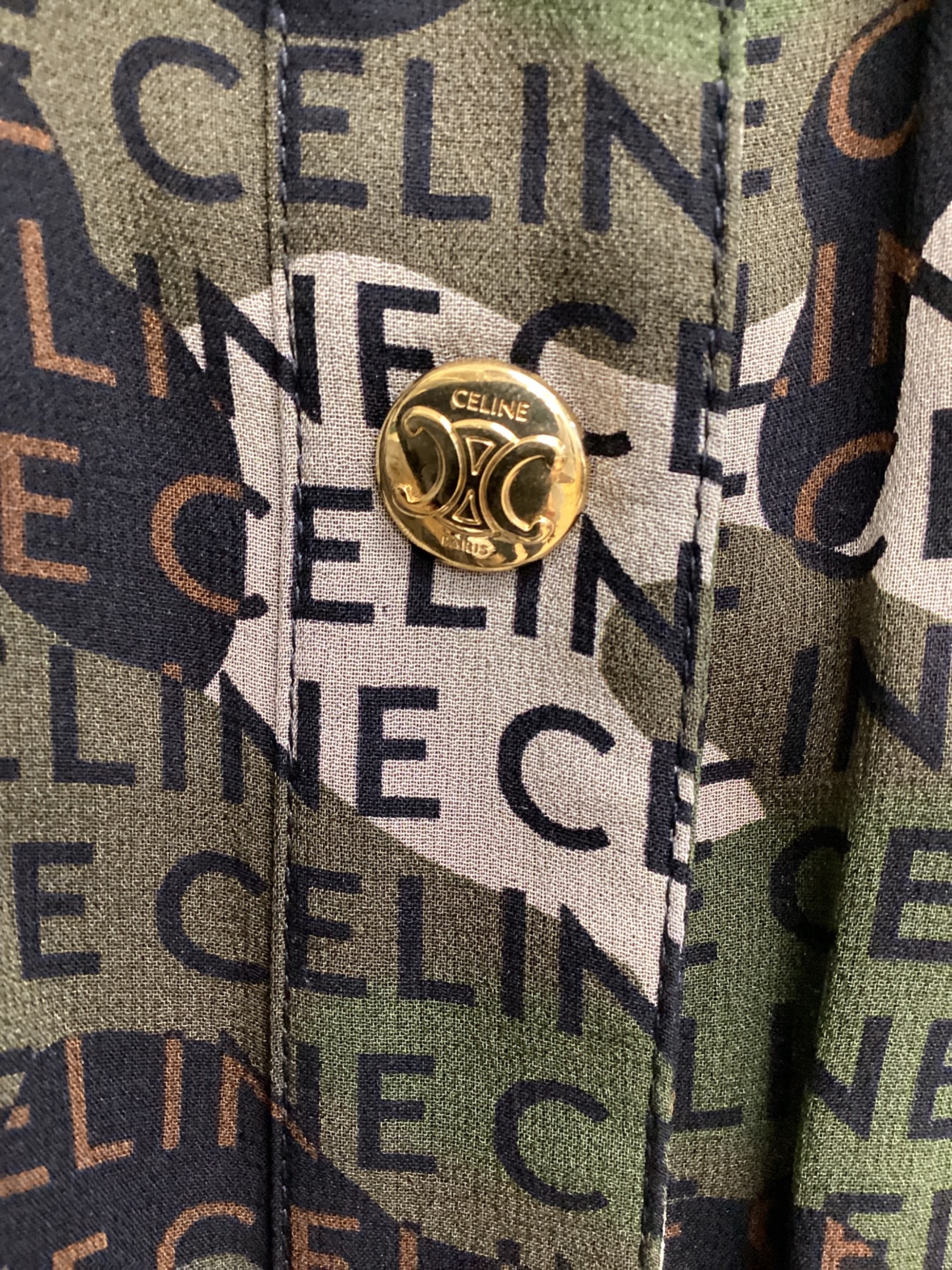中古・古着通販】CELINE (セリーヌ) 半袖ワンピース グリーン×ベージュ 