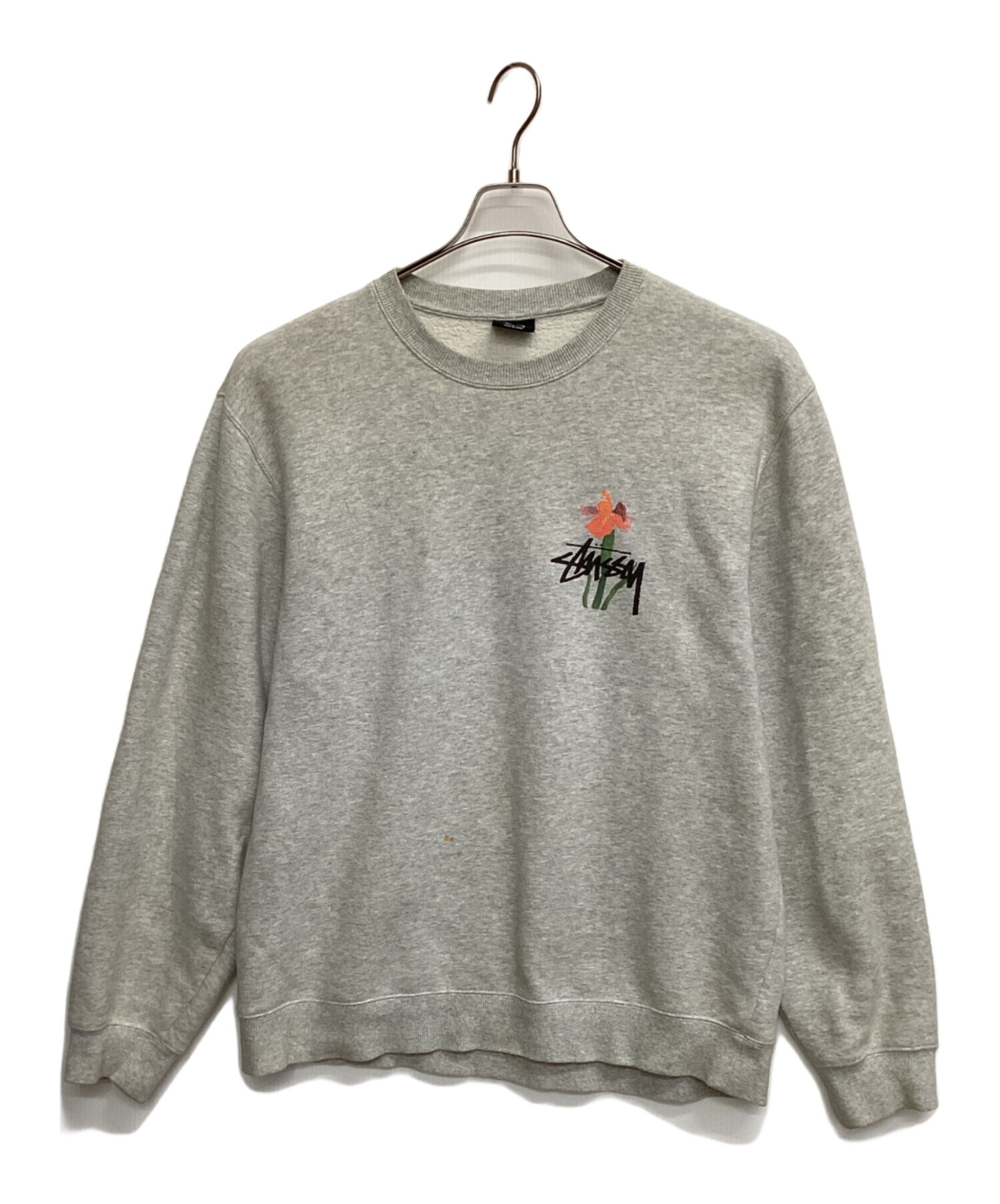 STUSSY ロゴスウェット グレー/オレンジ 中古・古着通販】stussy (ステューシー) スウェット グレー サイズ:L