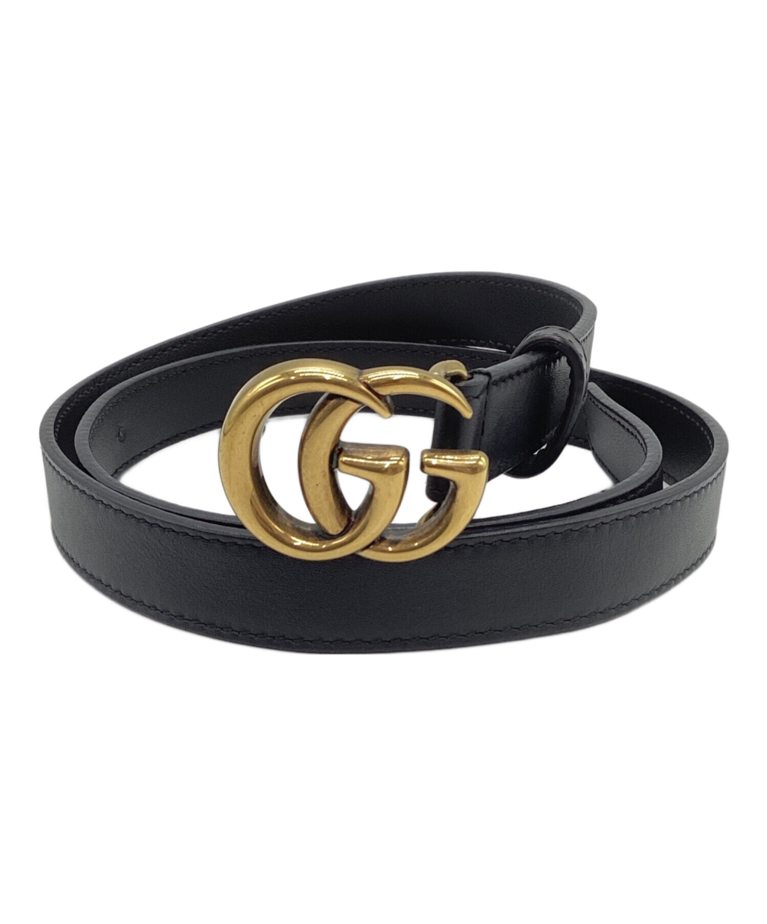 【美品】GUCCI グッチ 革 レザー ベルト レディース ブラック 黒 中古・古着通販】GUCCI (グッチ) レザーベルト ゴールド×ブラック