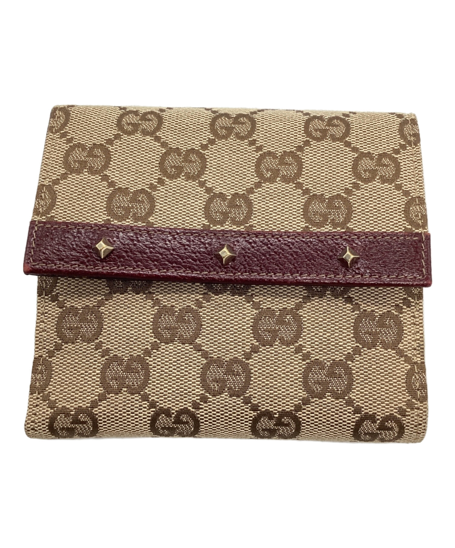 中古・古着通販】GUCCI (グッチ) 2つ折り財布 ベージュ×ワインレッド