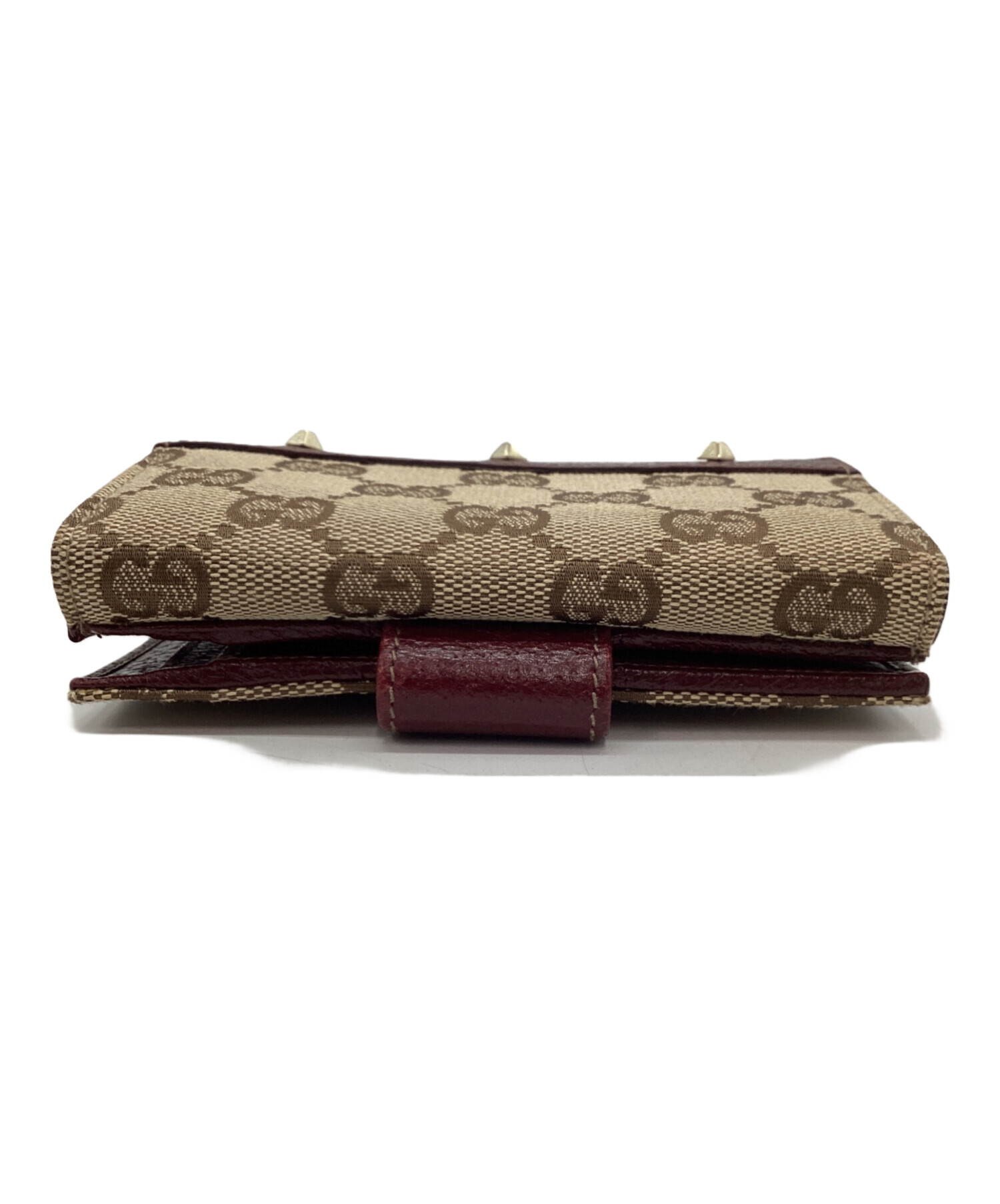 中古・古着通販】GUCCI (グッチ) 2つ折り財布 ベージュ×ワインレッド