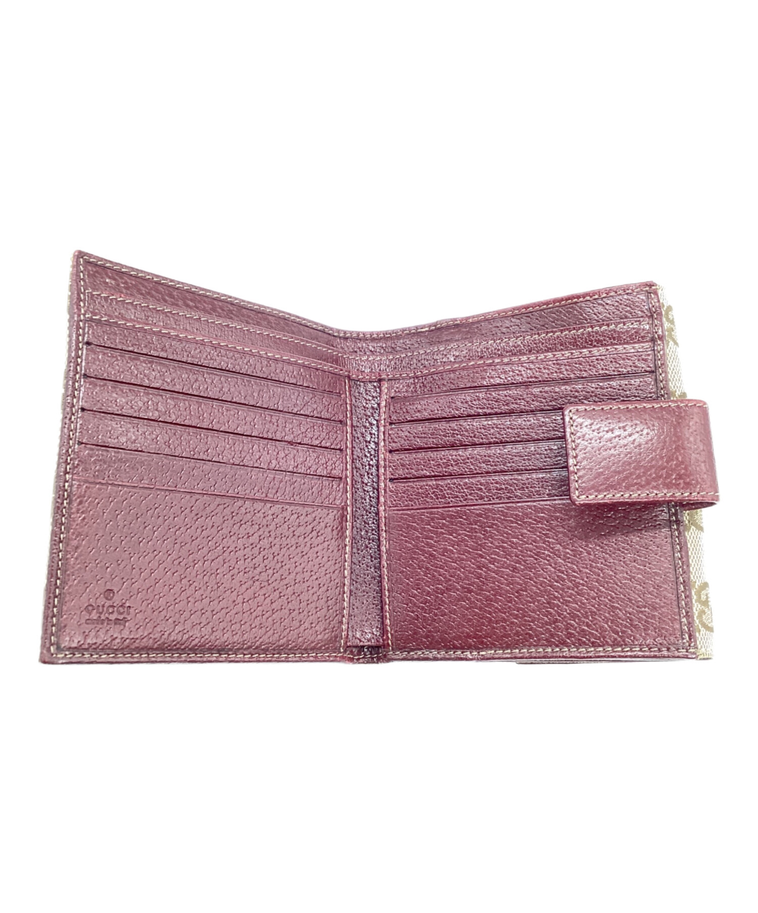 中古・古着通販】GUCCI (グッチ) 2つ折り財布 ベージュ×ワインレッド