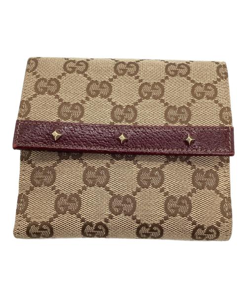 中古・古着通販】GUCCI (グッチ) 2つ折り財布 ベージュ×ワインレッド