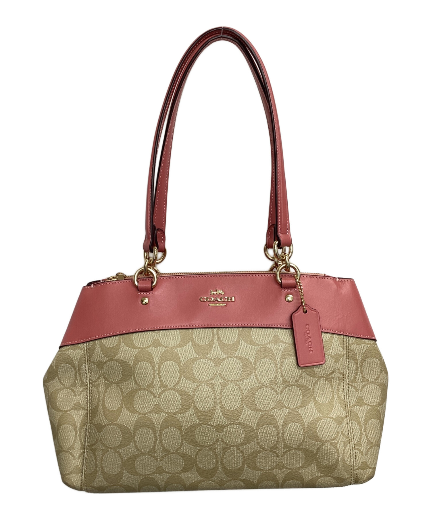 COACH ビーズ装飾トートバッグ ベージュ/ピンク激レア 未使用品 中古・古着通販】COACH (コーチ) トートバッグ ベージュ×ピンク