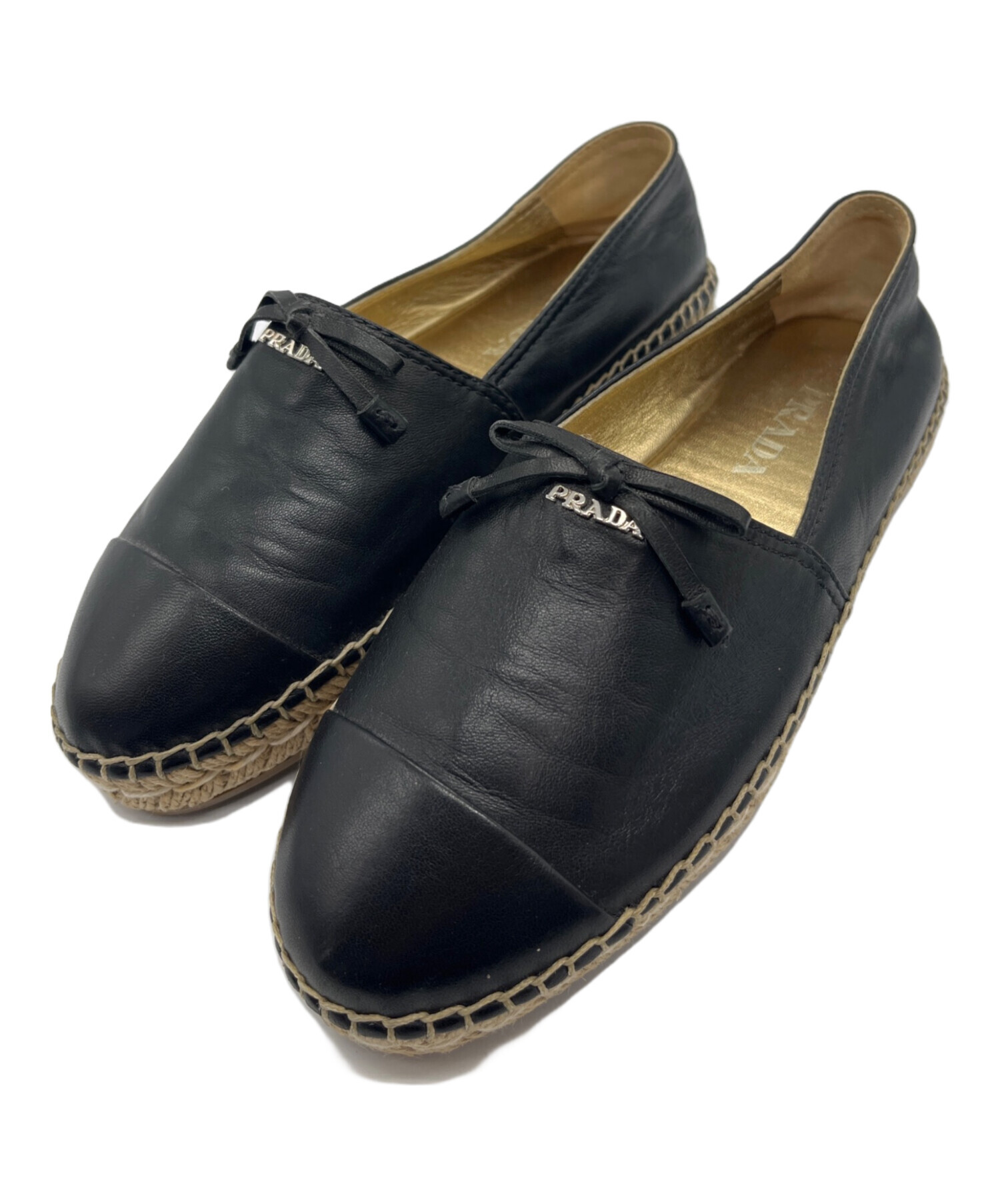 【名作】PRADA 厚底 レザー エスパドリーユ ウィングチップ 6.5 黒 エスパドリーユ メンズ プラダ（靴）の通販 PRADA（ブラック⁄黒色系