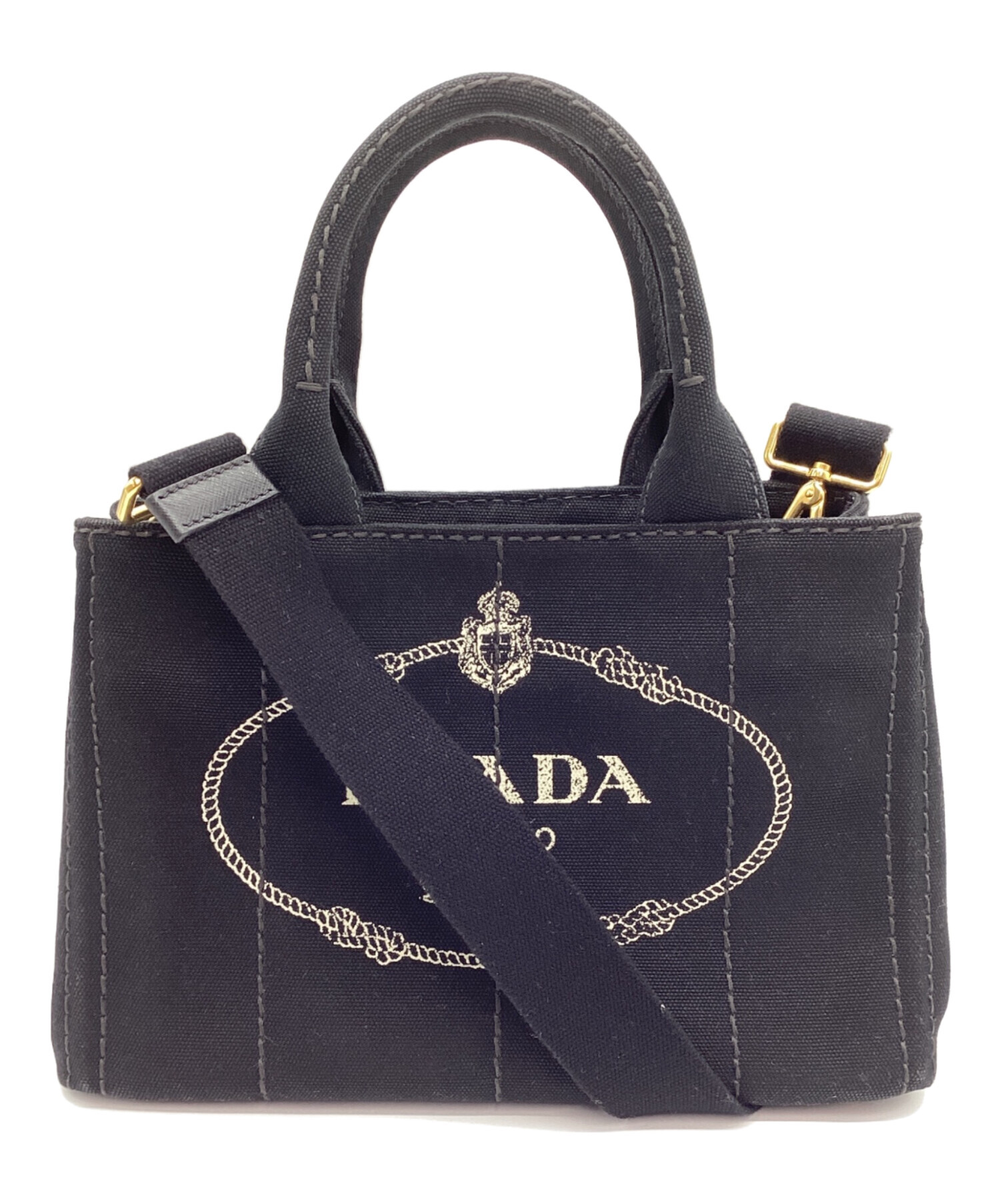 中古・古着通販】PRADA (プラダ) 2WAYバッグ カナパ ブラック×ゴールド
