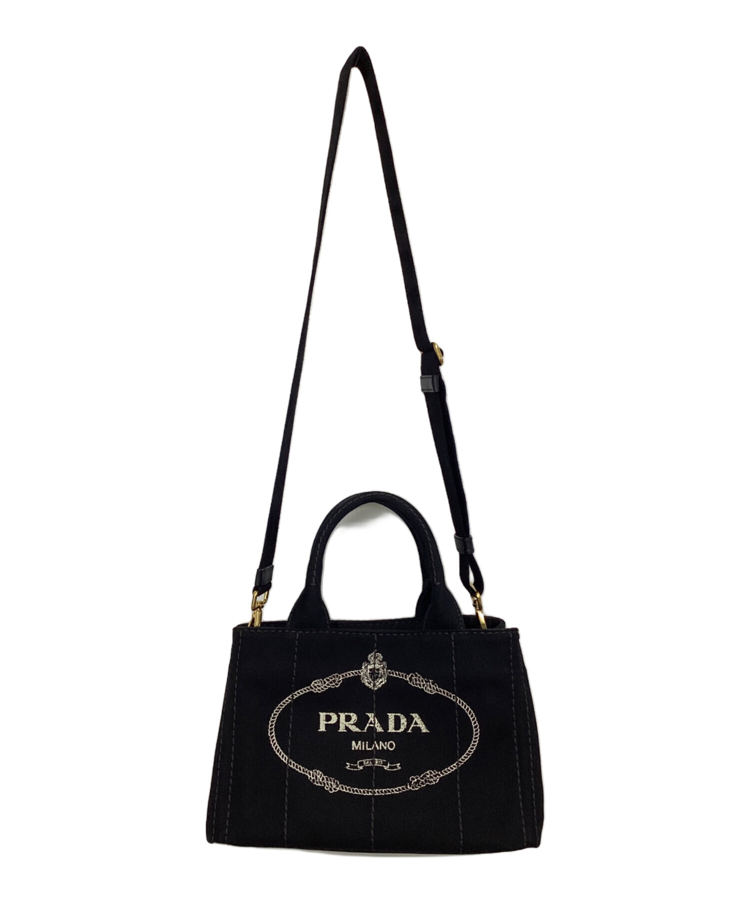 中古・古着通販】PRADA (プラダ) 2WAYバッグ カナパ ブラック×ゴールド