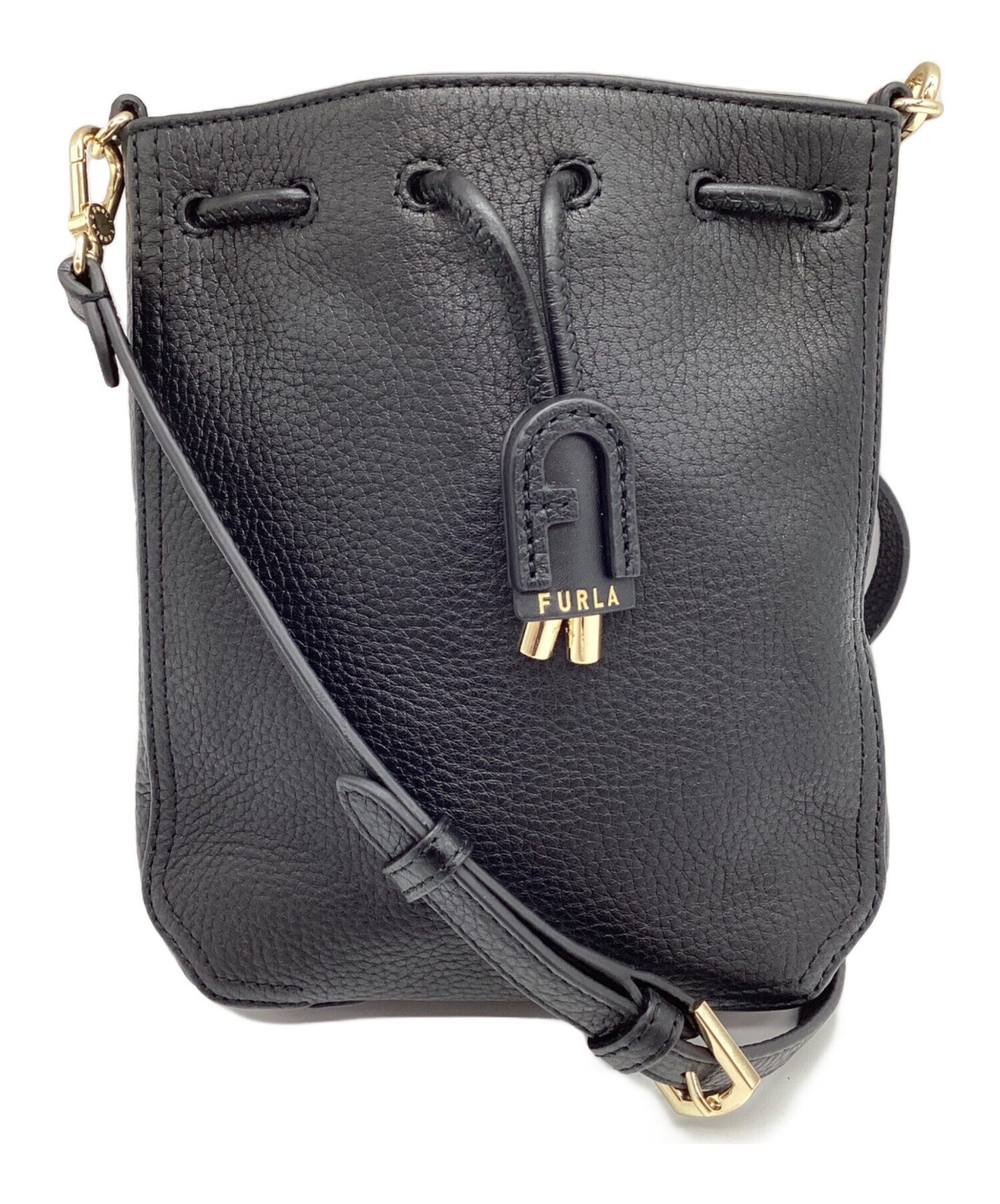 【美品】フルラ ショルダーバッグ アテナ アーチロゴ ゴールド金具 ブラック 中古・古着通販】FURLA (フルラ) ショルダーバッグ アテナ ブラック