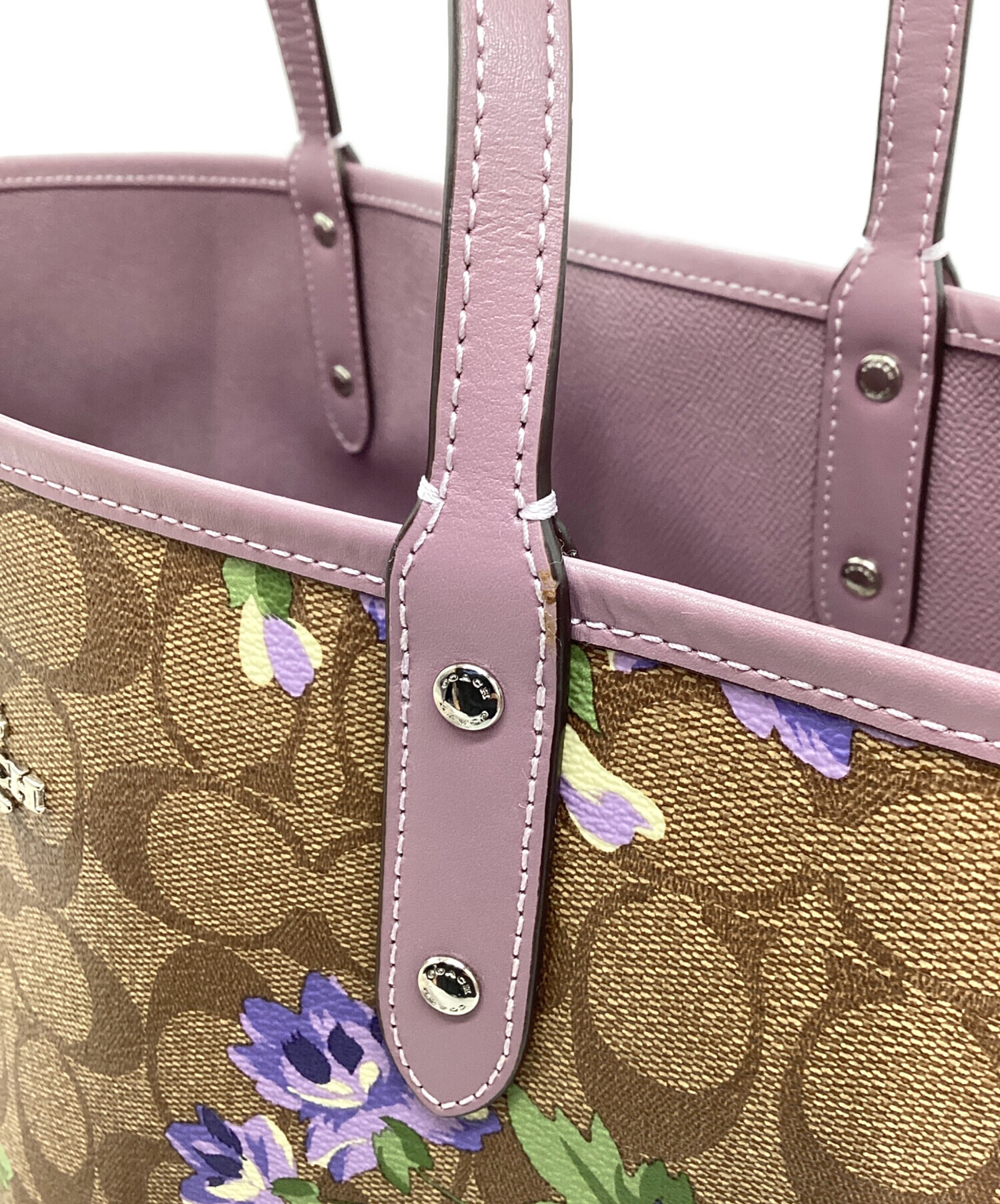 COACH コーチ パッチワーク トートバッグ パープル系 中古・古着通販】COACH (コーチ) トートバッグ ブラウン×パープル