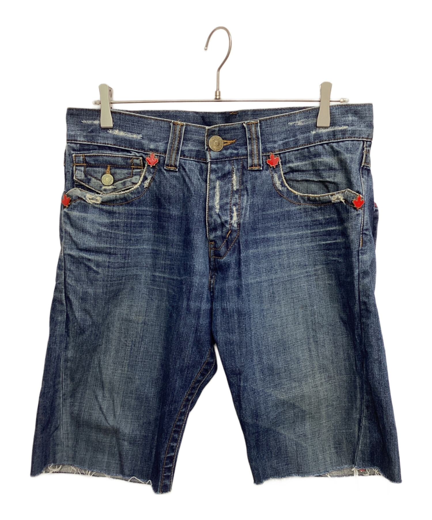 希少【DSQUARED2】ハーフパンツ ダメージ加工 グラフィック調モデル50 中古・古着通販】DSQUARED2 (ディースクエアード) デニムハーフパンツ