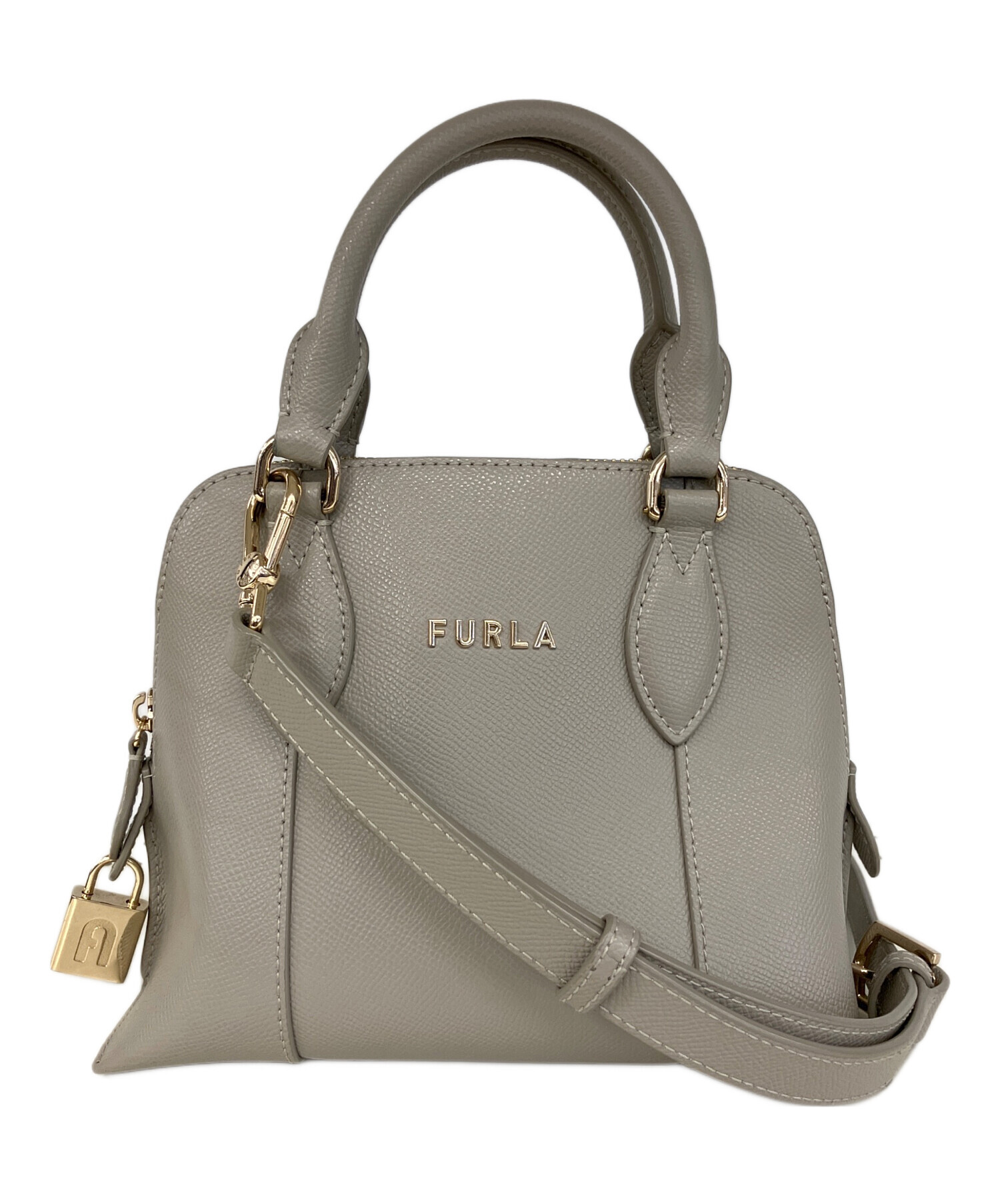 【希少・状態◯】FURLA　グレー 　レザー ハンドバッグ　ショルダーバッグ 中古・古着通販】FURLA (フルラ) ショルダーバッグ グレー｜ブランド