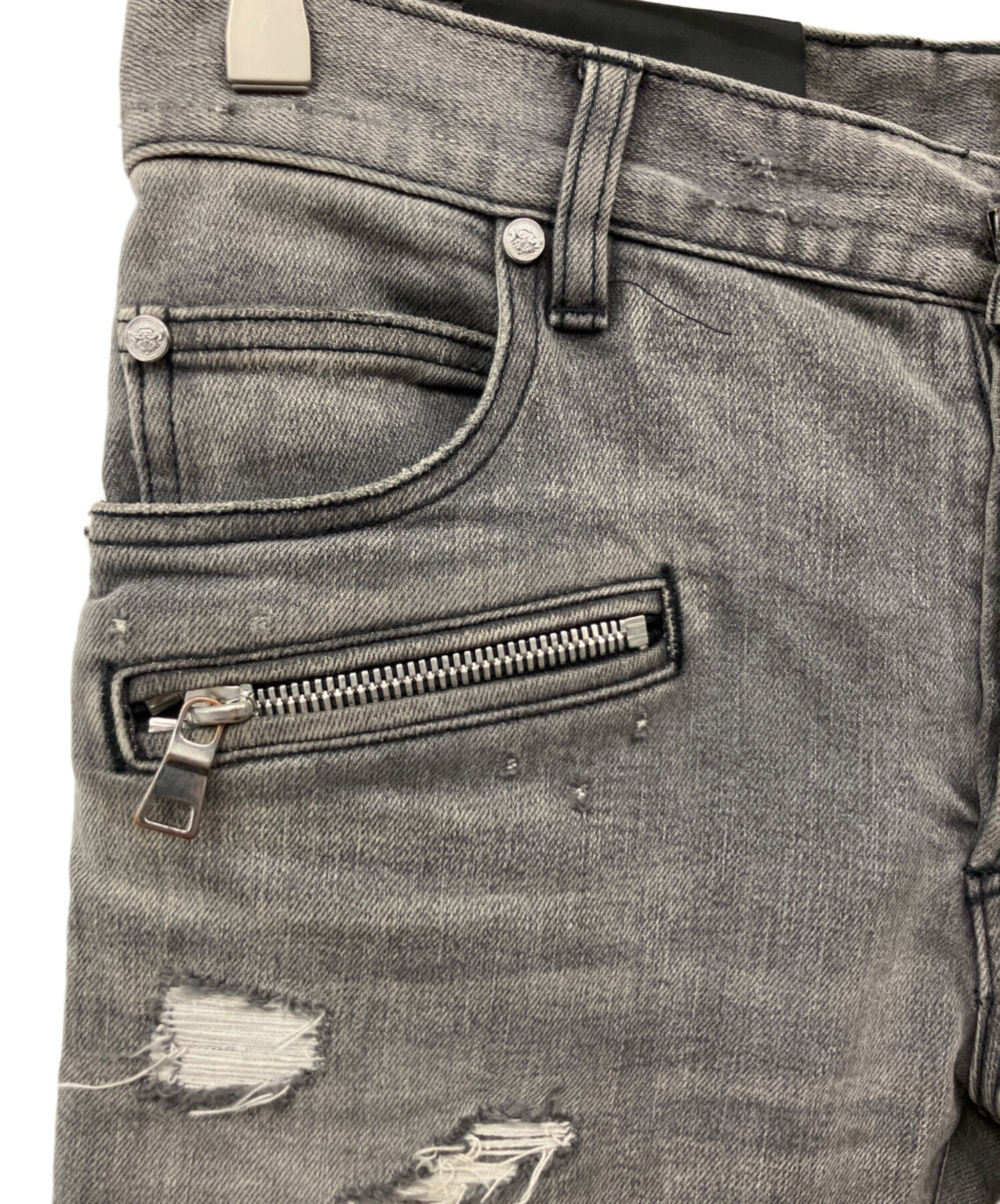 中古・古着通販】BALMAIN (バルマン) バイカーデニムパンツ ブラック 