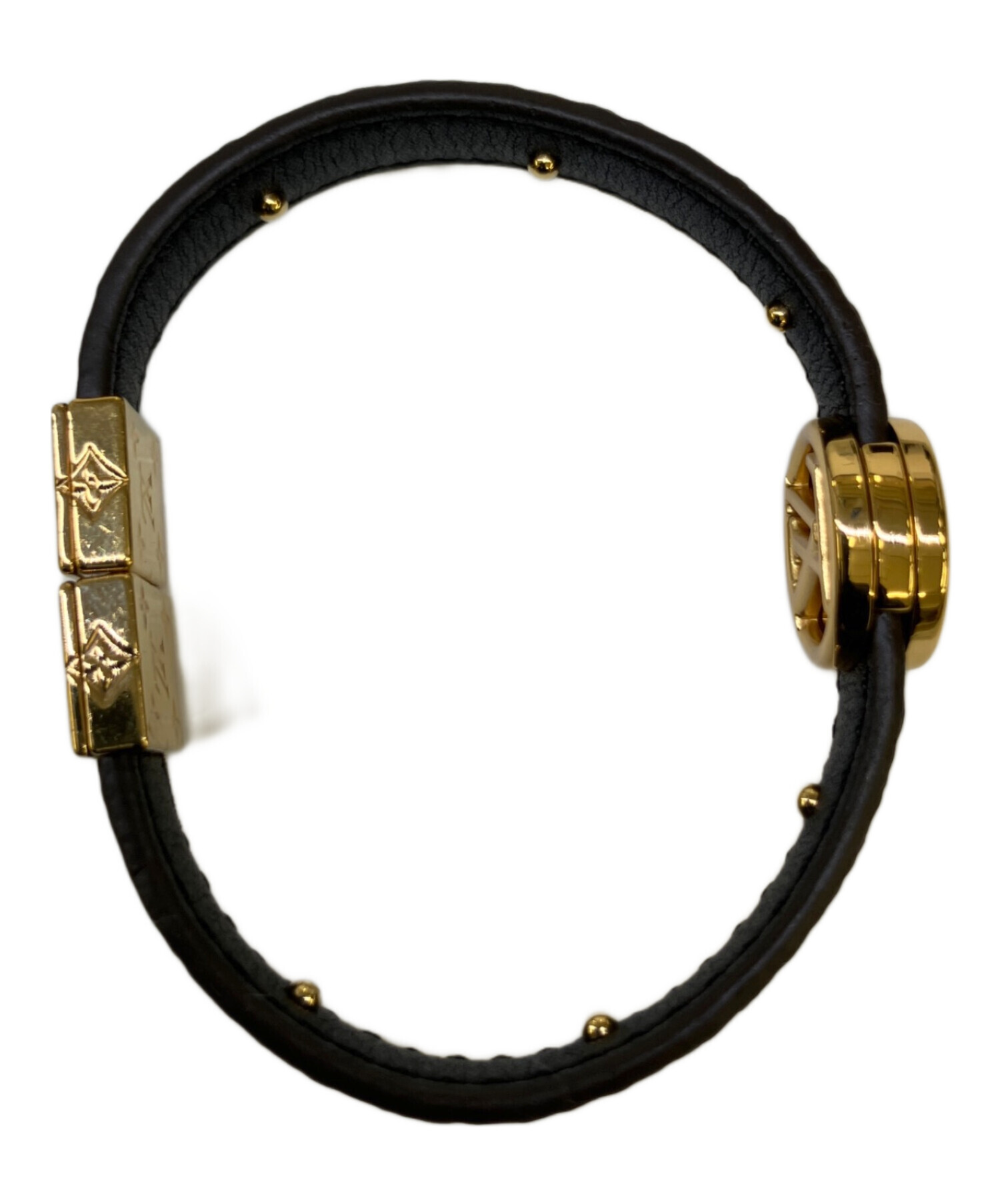 新品未使用　VUITTON ブラックレザー ブレスレット　黒　ゴールド 中古・古着通販】LOUIS VUITTON (ルイ ヴィトン) ブレスレット