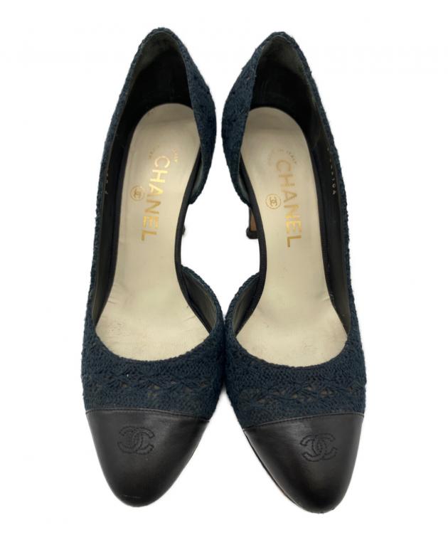 CHANEL ネイビー パール付きパンプス 37 1/2 中古・古着通販】CHANEL (シャネル) パンプス ネイビー サイズ:37