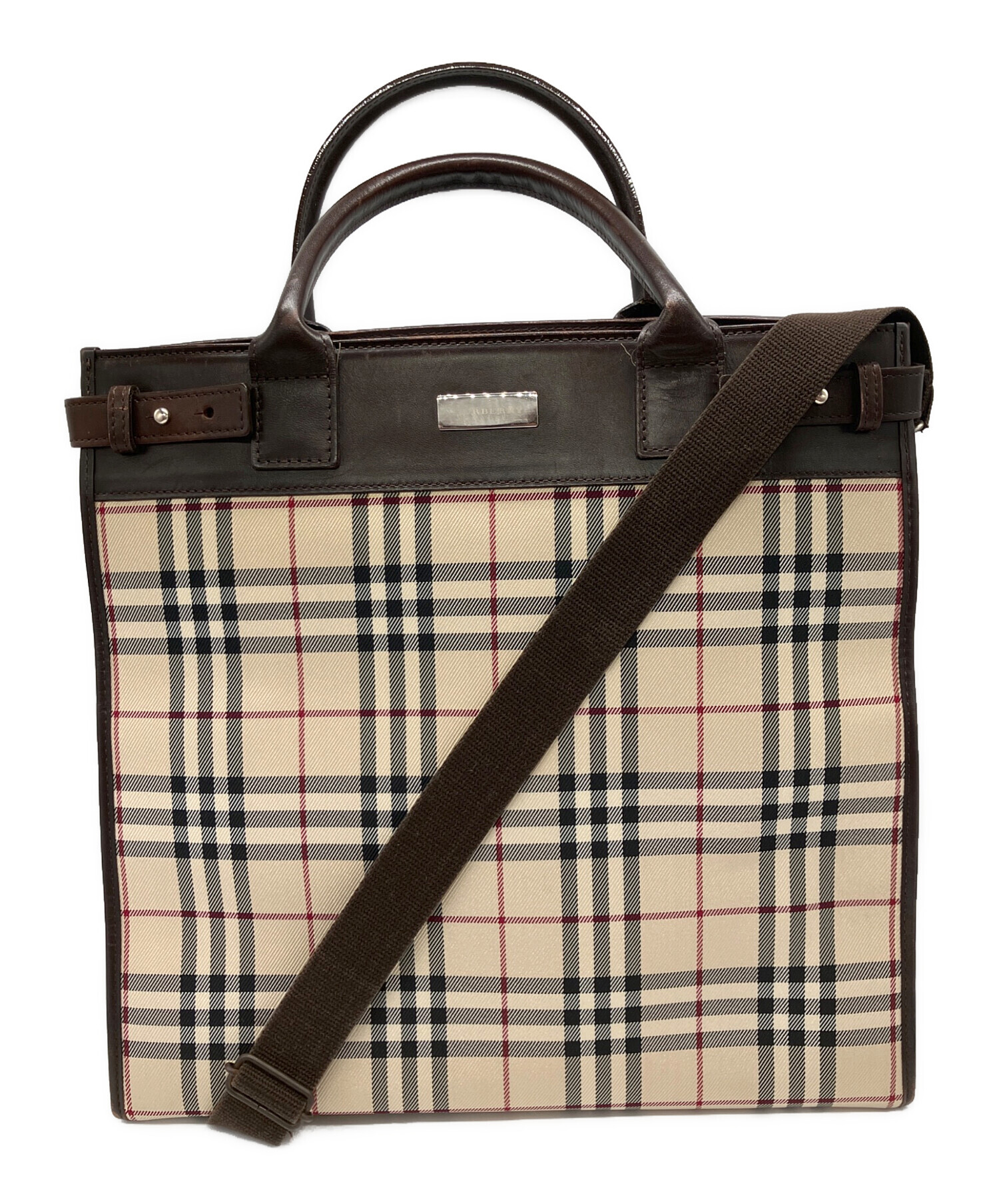 中古・古着通販】BURBERRY (バーバリー) スクエア2WAYバッグ ブラウン