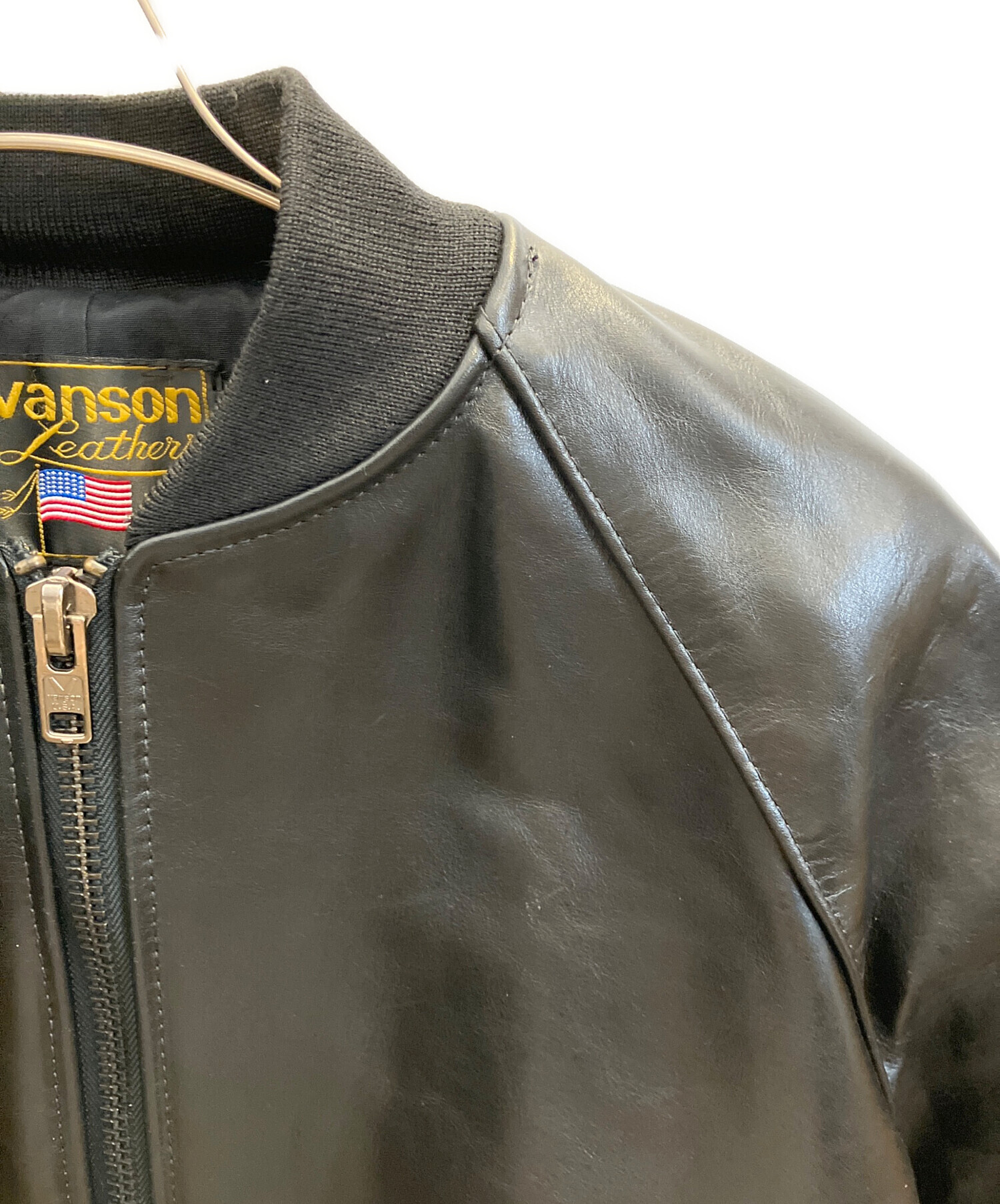 中古・古着通販】VANSON (バンソン) レザーブルゾン ブラック サイズ 