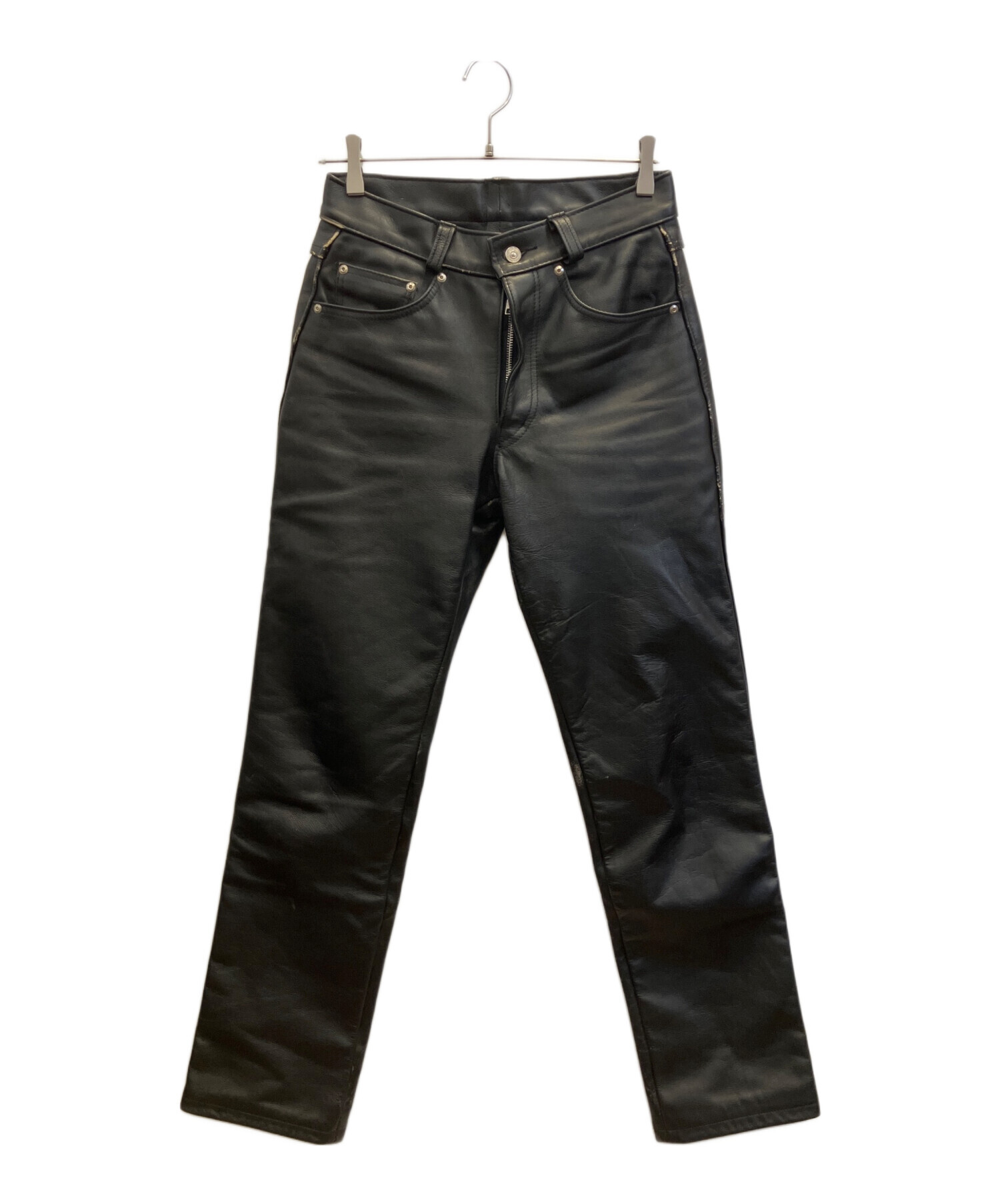 中古・ショット！Ｗ３４！レザーパンツストレート！ 中古・古着通販】Schott (ショット) レザーパンツ ブラック サイズ