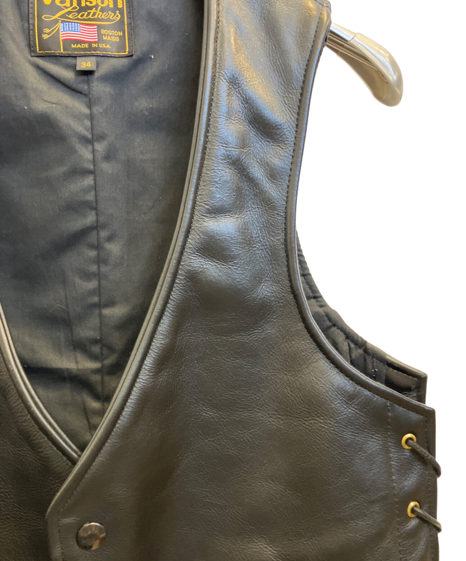 中古・古着通販】VANSON (バンソン) レザーベスト ブラック サイズ:34