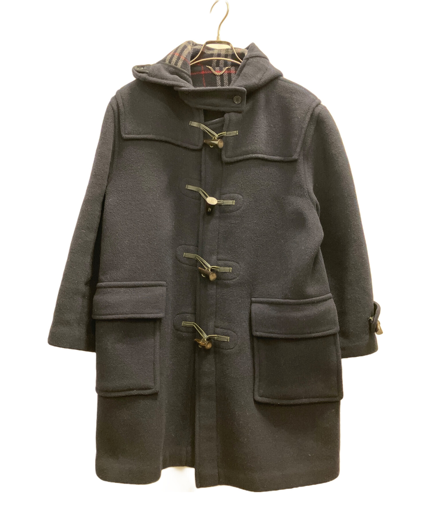 【超希少】 バーバリー 一枚仕立て ダッフルコート フーデット ネイビー M 超希少】 バーバリー 一枚仕立て ダッフルコート フーデット ネイビー