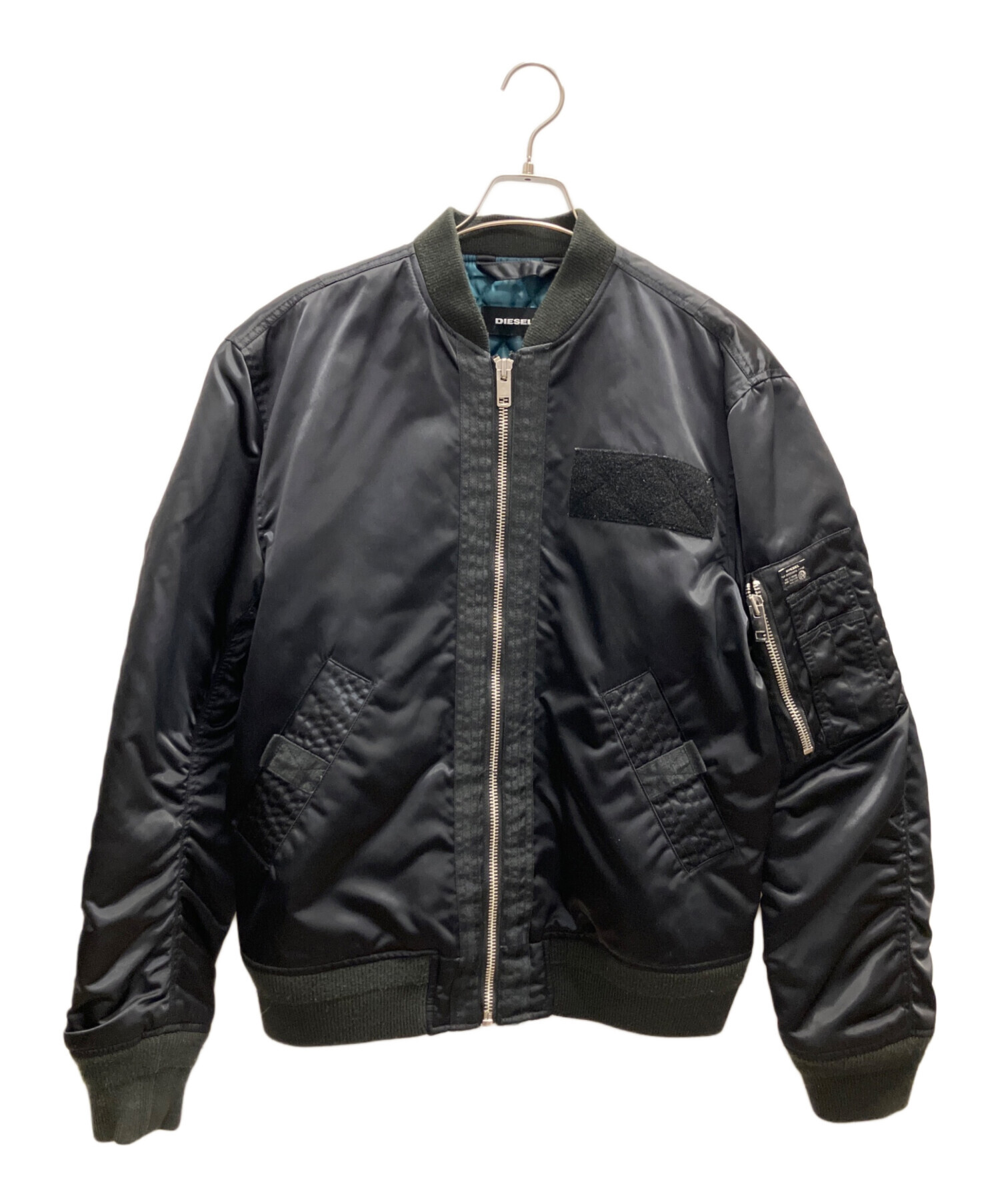 【中古】ディーゼル DIESEL MA-1 コート ジャケット ダブルジップ レザー切替 ひざ丈 M 黒 ブラック 中古・古着通販】DIESEL (ディーゼル) MA-1ジャケット ブラック サイズ