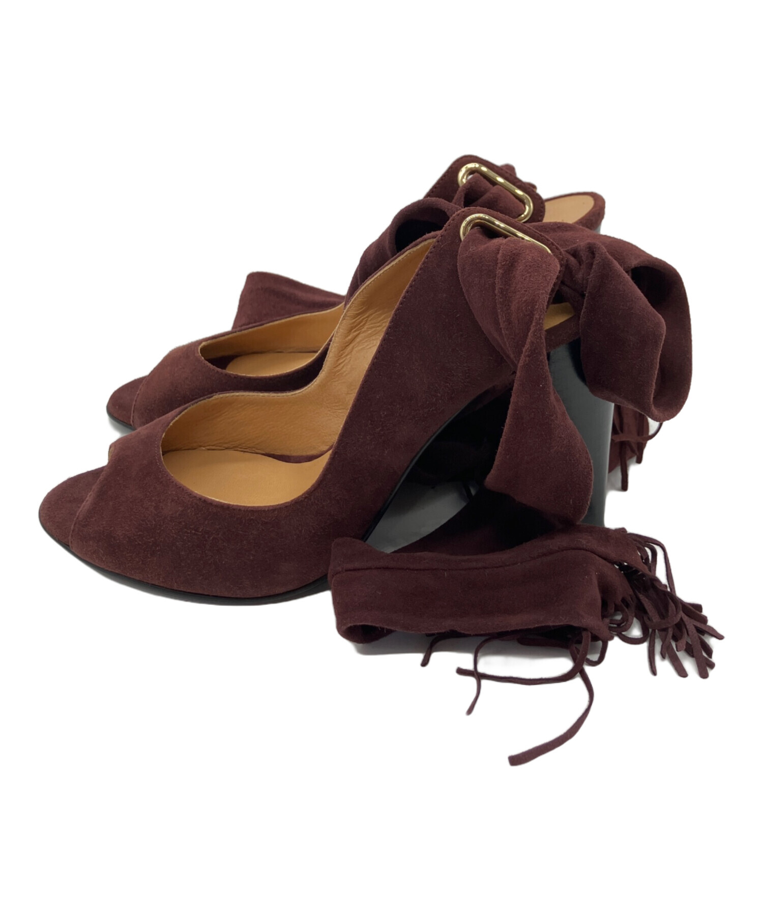 中古・古着通販】HERMES (エルメス) オープントゥーパンプス ワイン