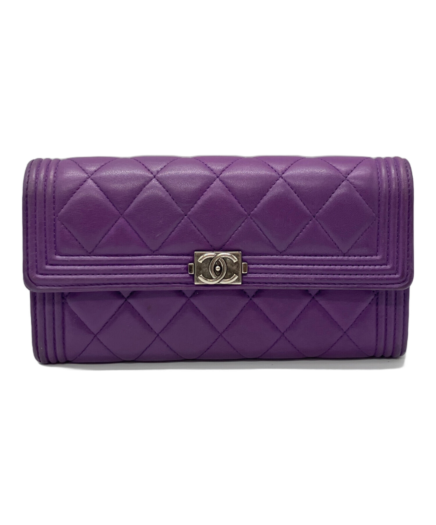 美品 CHANEL キャビアスキン 長財布 ダークパープル 中古・古着通販】CHANEL (シャネル) 長財布 パープル｜ブランド・古着