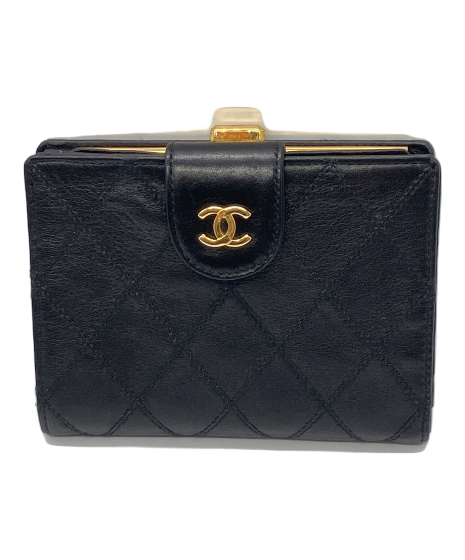 CHANEL ブラック レザー 二つ折り 財布 がま口 シャネル(CHANEL)|がま口付き・二つ折り財布|【ハードオフ公式通販