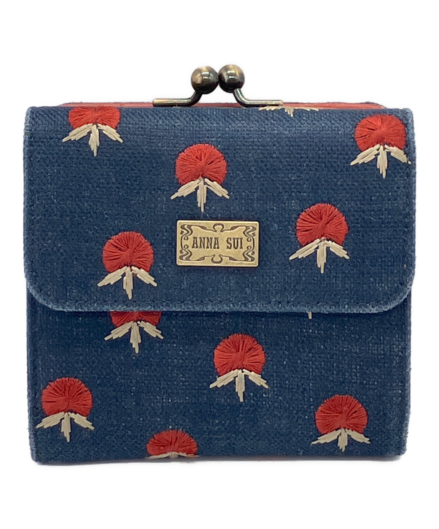 極美　ANNA SUI アナスイ　二つ折財布　ネイビー　がま口小銭入　カード充実 中古・古着通販】ANNA SUI (アナスイ) ガマ口 2つ折り財布 ネイビー