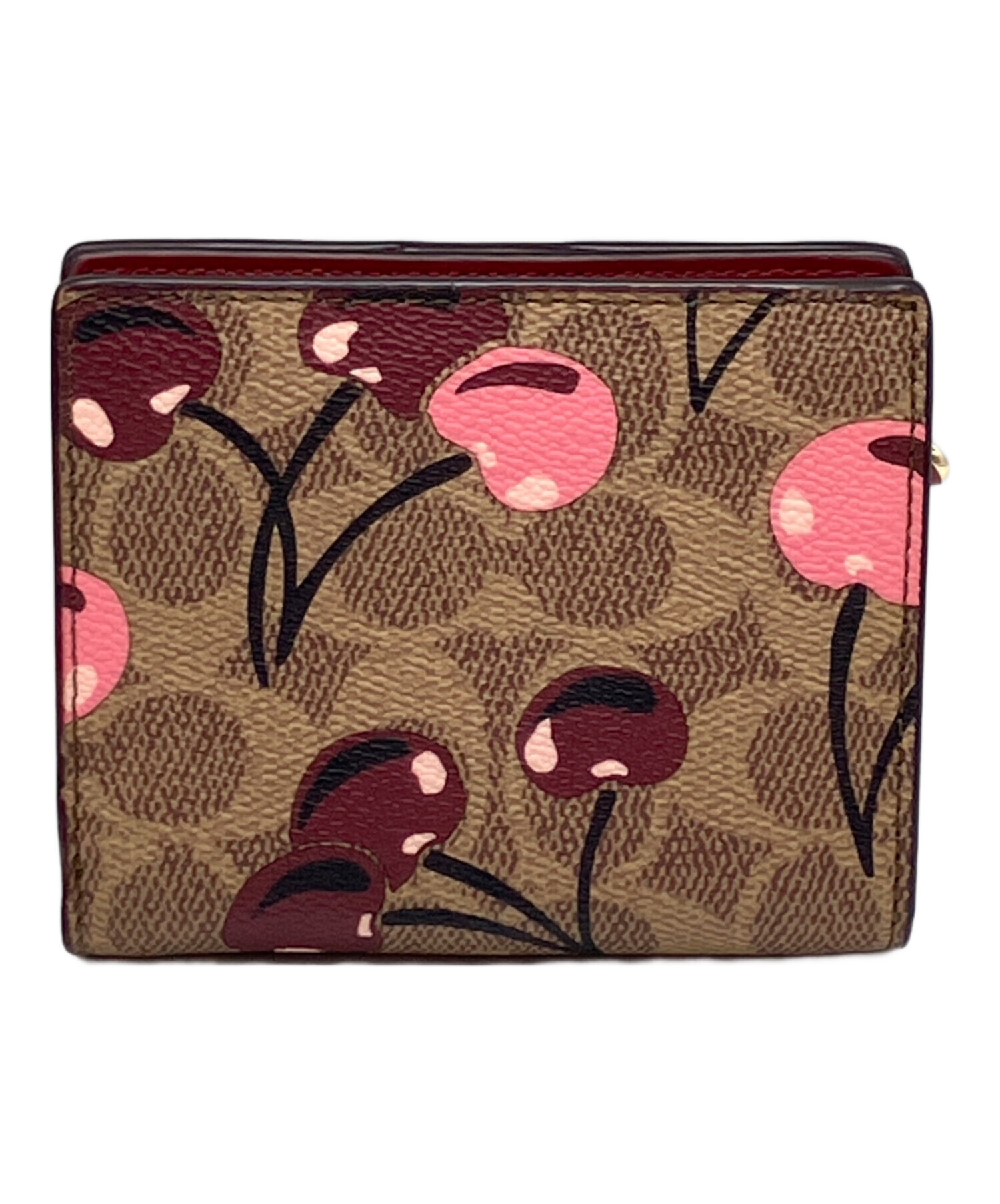 新作COACHコーチ、チェリー柄ミディアム二つ折り財布 中古・古着通販】COACH (コーチ) チェリー柄2つ折り財布 ブラウン
